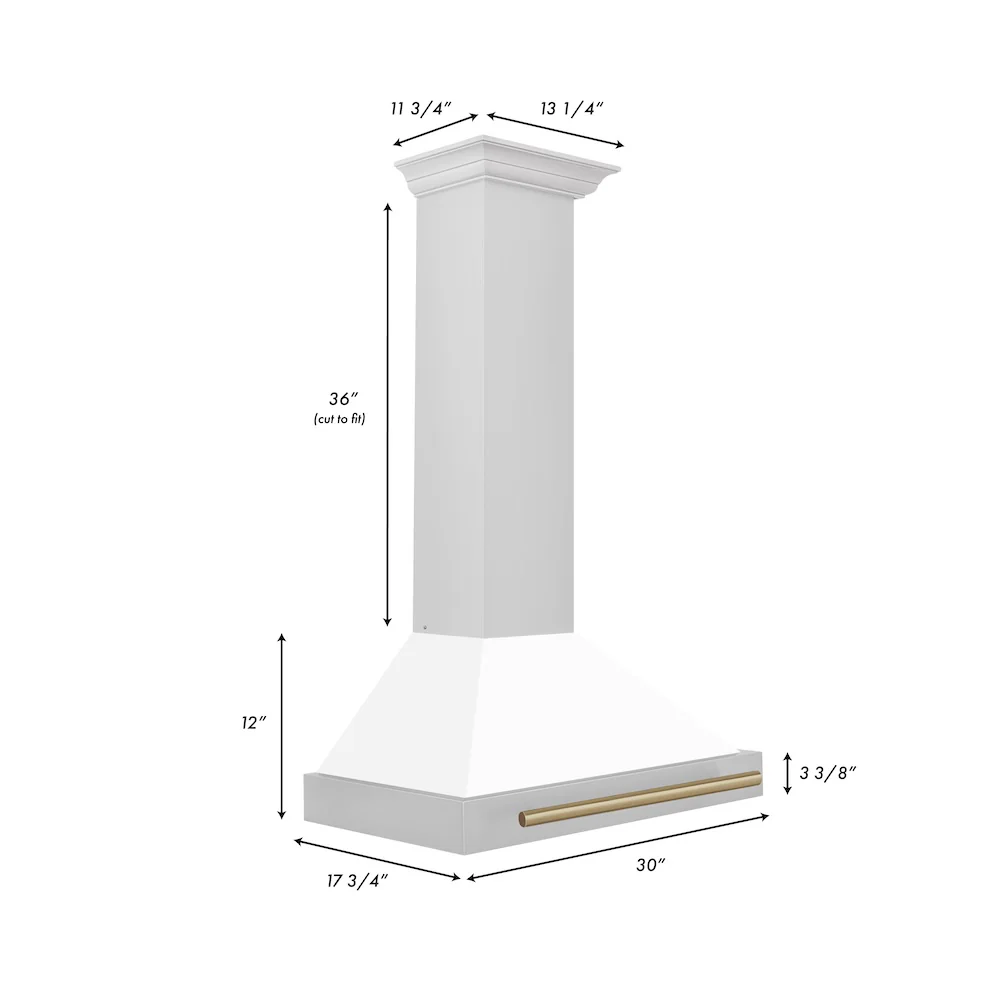ZLINE 30 in. Autograph Edition Convertible Stainless Steel Range Hood with White Matte Shell and Champagne Bronze Accents (KB4STZ-WM30-CB) - Image 7