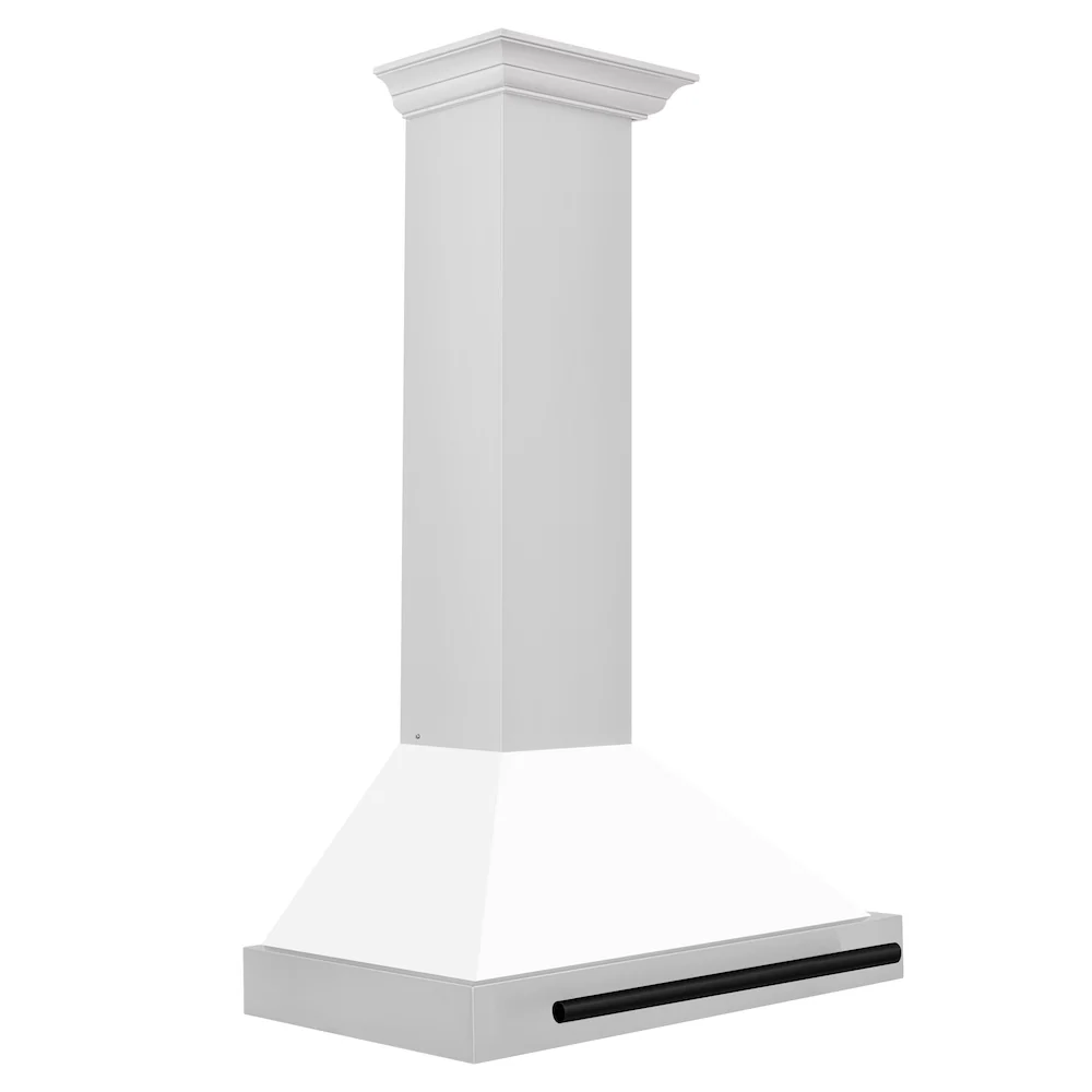 ZLINE 30 in. Autograph Edition Convertible Stainless Steel Range Hood with White Matte Shell and Matte Black Accents (KB4STZ-WM30-MB)