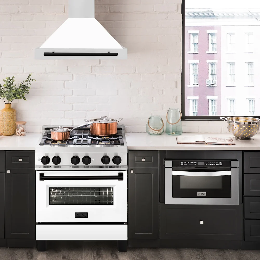 ZLINE 30 in. Autograph Edition Convertible Stainless Steel Range Hood with White Matte Shell and Matte Black Accents (KB4STZ-WM30-MB) - Image 2