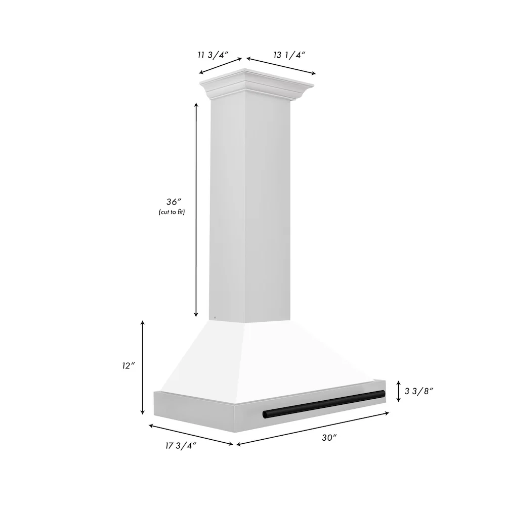 ZLINE 30 in. Autograph Edition Convertible Stainless Steel Range Hood with White Matte Shell and Matte Black Accents (KB4STZ-WM30-MB) - Image 7