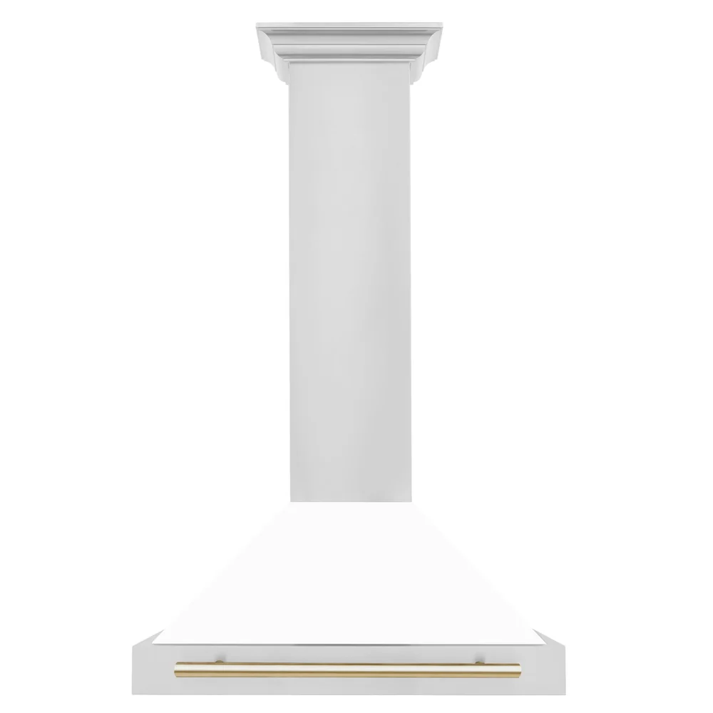 ZLINE 30 in. Autograph Edition Convertible Stainless Steel Range Hood with White Matte Shell and Polished Gold Accents (KB4STZ-WM30-G) - Image 4