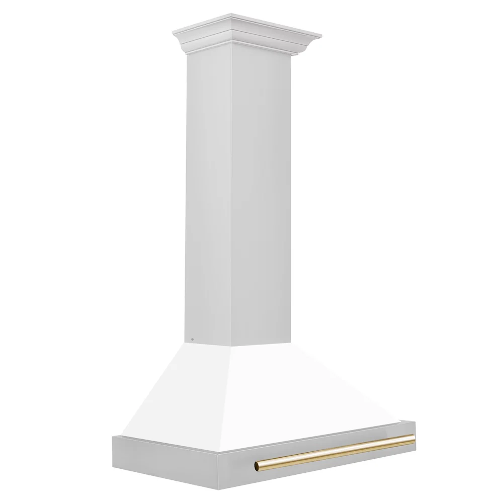 ZLINE 30 in. Autograph Edition Convertible Stainless Steel Range Hood with White Matte Shell and Polished Gold Accents (KB4STZ-WM30-G) - Image 5