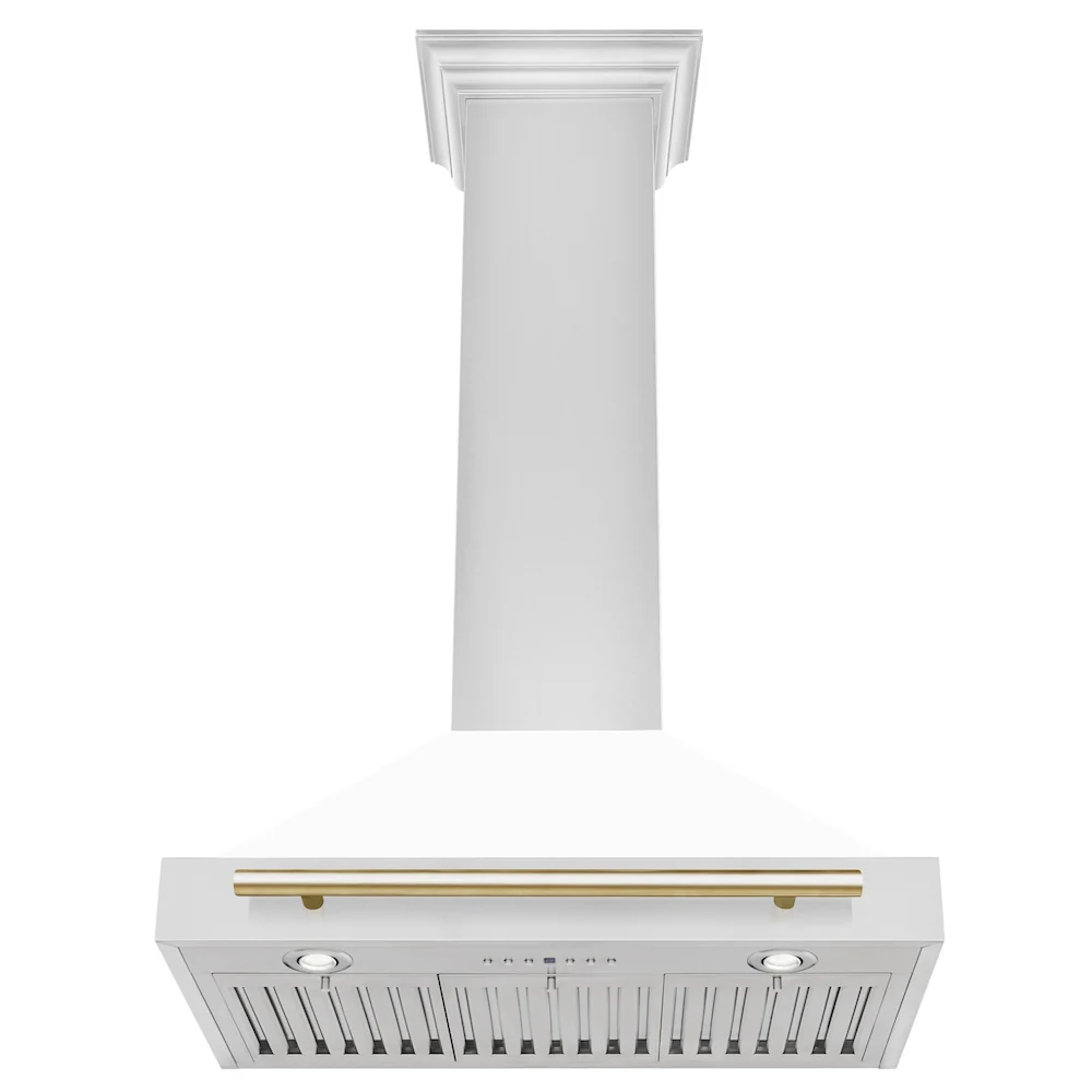ZLINE 30 in. Autograph Edition Convertible Stainless Steel Range Hood with White Matte Shell and Polished Gold Accents (KB4STZ-WM30-G) - Image 6