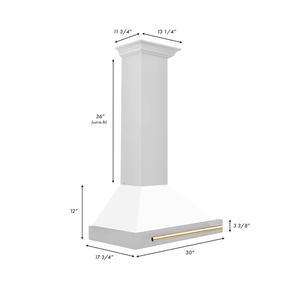 ZLINE 30 in. Autograph Edition Convertible Stainless Steel Range Hood with White Matte Shell and Polished Gold Accents (KB4STZ-WM30-G) - Image 7