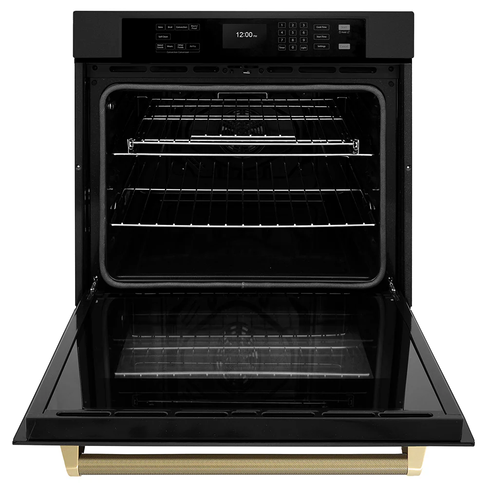 ZLINE Autograph Edition 30 in. Professional True Convection Single Wall Oven with Air Fry and Self Clean in Black Stainless Steel with Champagne Bronze Helix Handle (WASBZ-30-KCB) - Image 5