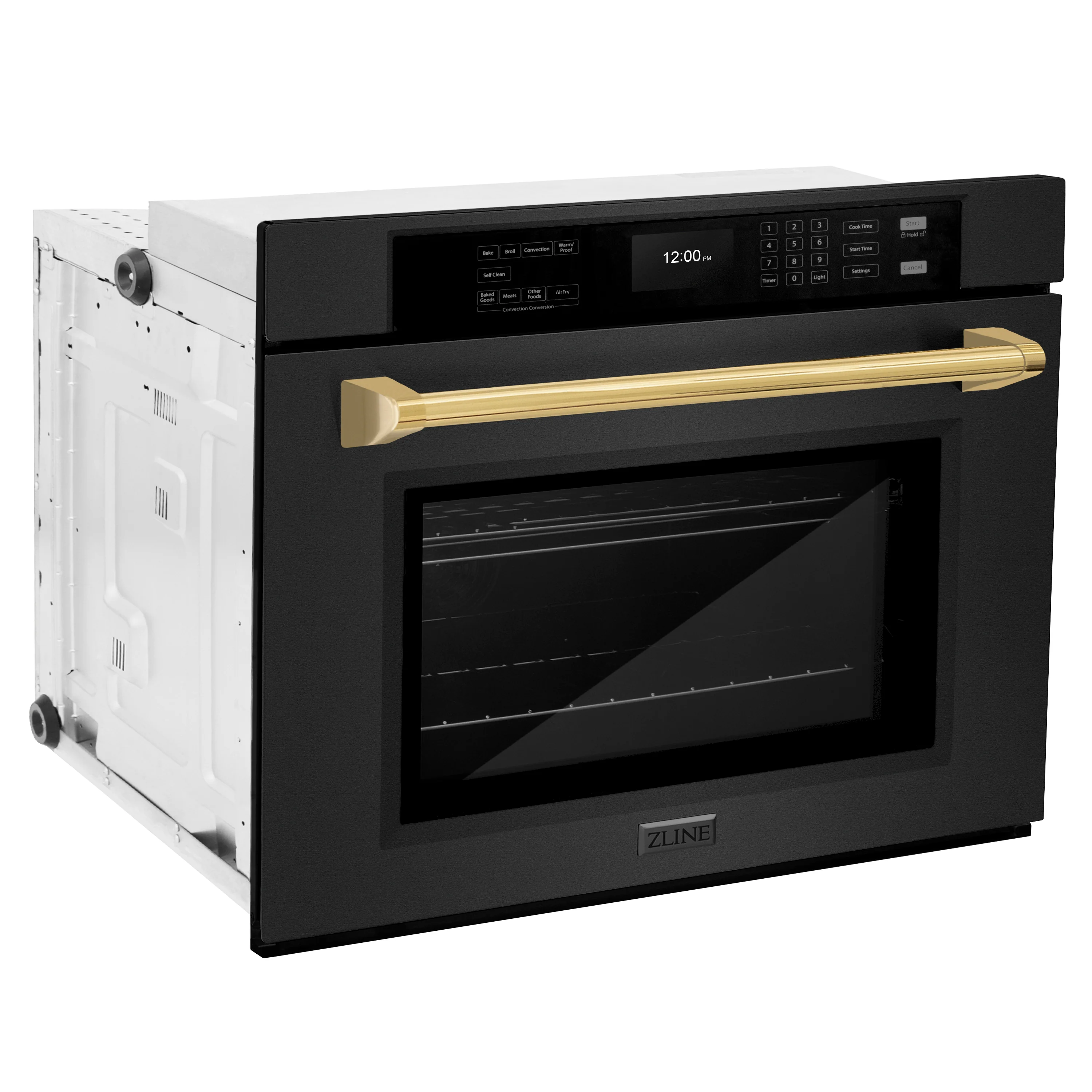 ZLINE 30 in. Autograph Edition Professional True Convection Single Wall Oven with Air Fry and Self Clean in Black Stainless Steel with Champagne Bronze Handle (WASBZ-30-CB) - Image 6