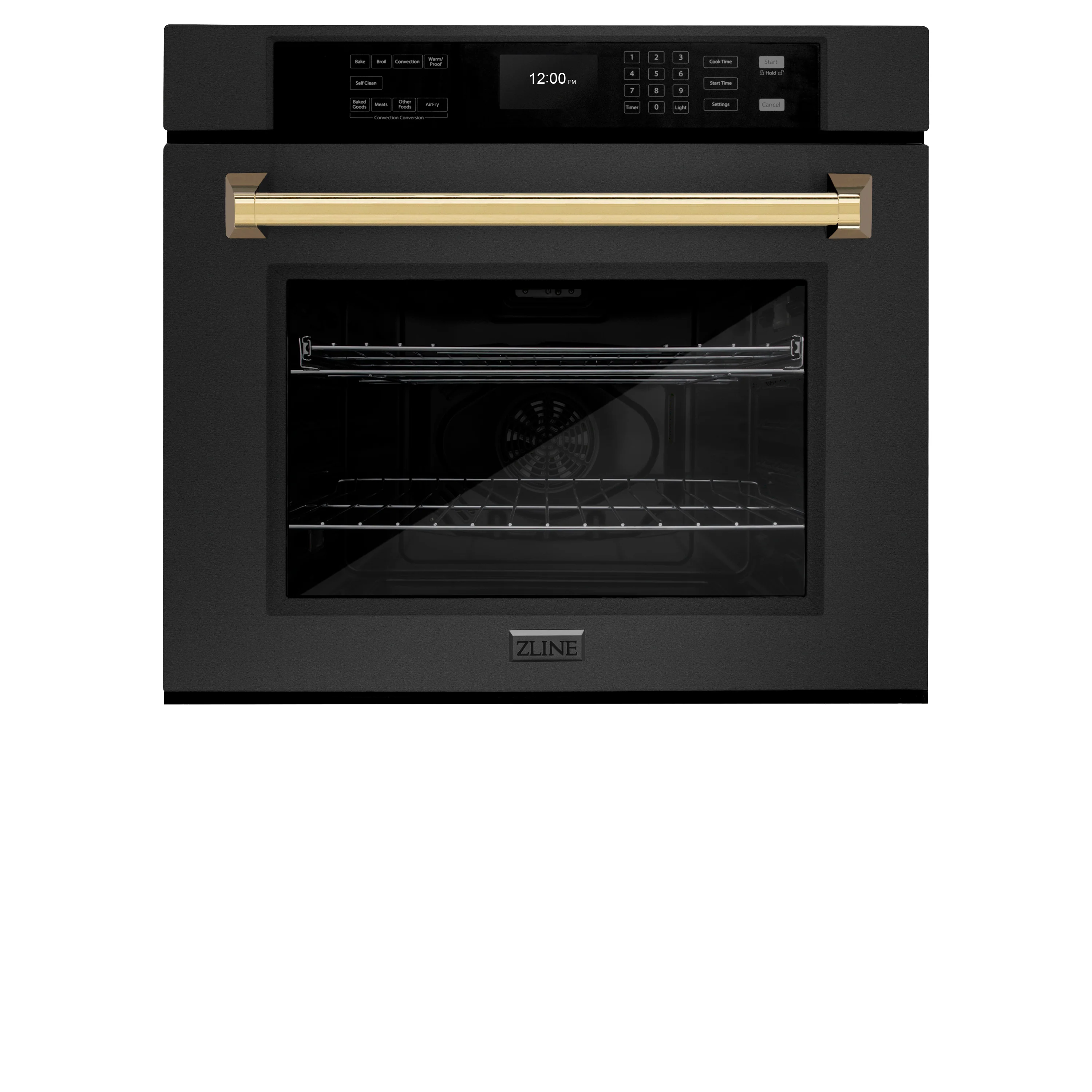 ZLINE 30 in. Autograph Edition Professional True Convection Single Wall Oven with Air Fry and Self Clean in Black Stainless Steel with Polished Gold Handle (WASBZ-30-G) - Image 3
