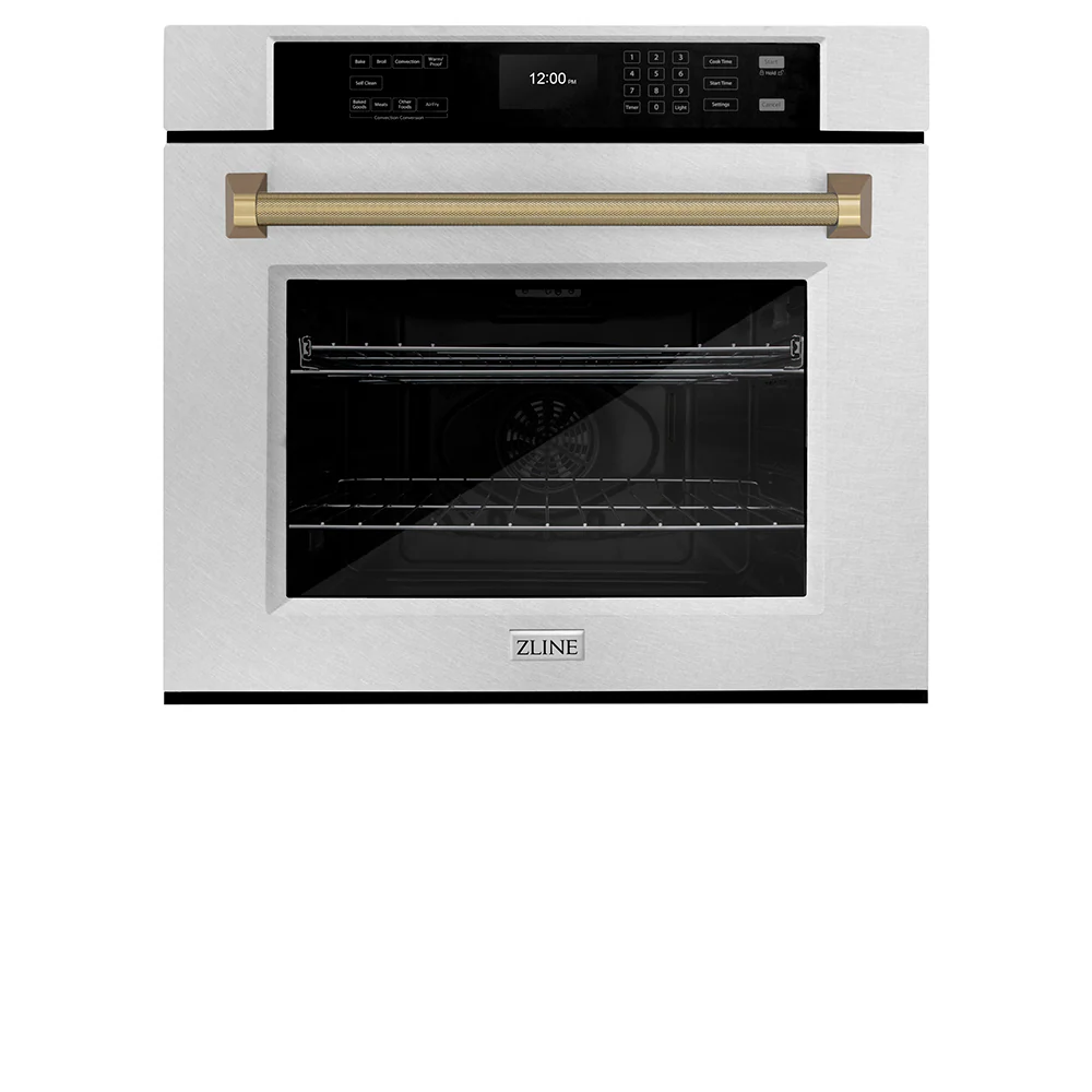 ZLINE Autograph Edition 30 in. Professional True Convection Single Wall Oven with Air Fry and Self Clean in Satin Stainless Steel with Champagne Bronze Helix Handle (WASSZ-30-KCB) - Image 4