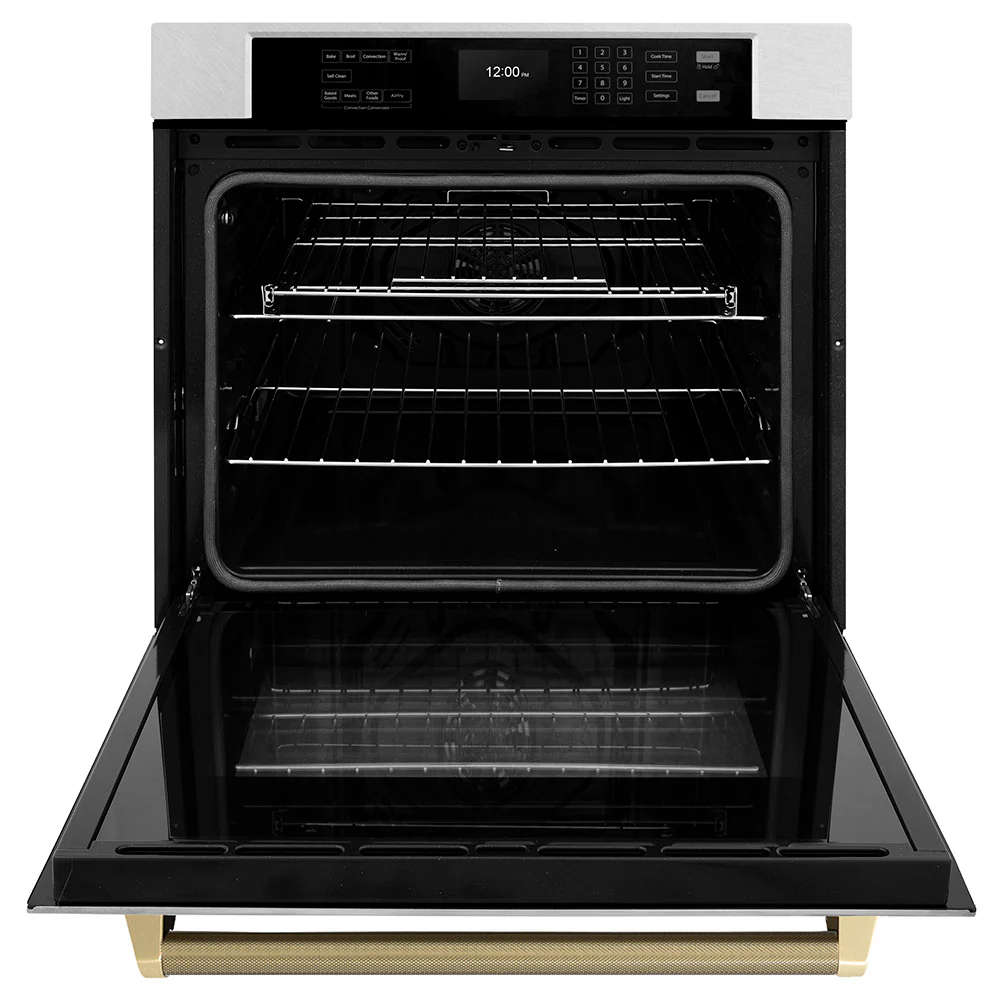ZLINE Autograph Edition 30 in. Professional True Convection Single Wall Oven with Air Fry and Self Clean in Satin Stainless Steel with Champagne Bronze Helix Handle (WASSZ-30-KCB) - Image 5