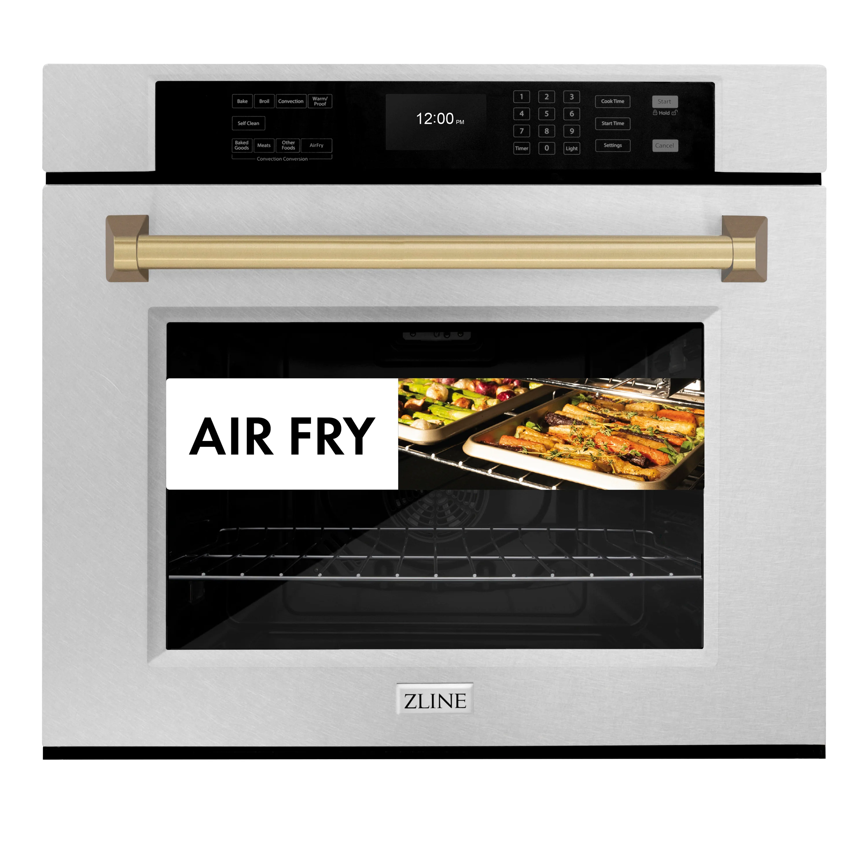 ZLINE 30 in. Autograph Edition Professional True Convection Single Wall Oven with Air Fry and Self Clean in Satin Stainless Steel with Champagne Bronze Handle (WASSZ-30-CB) - Image 3