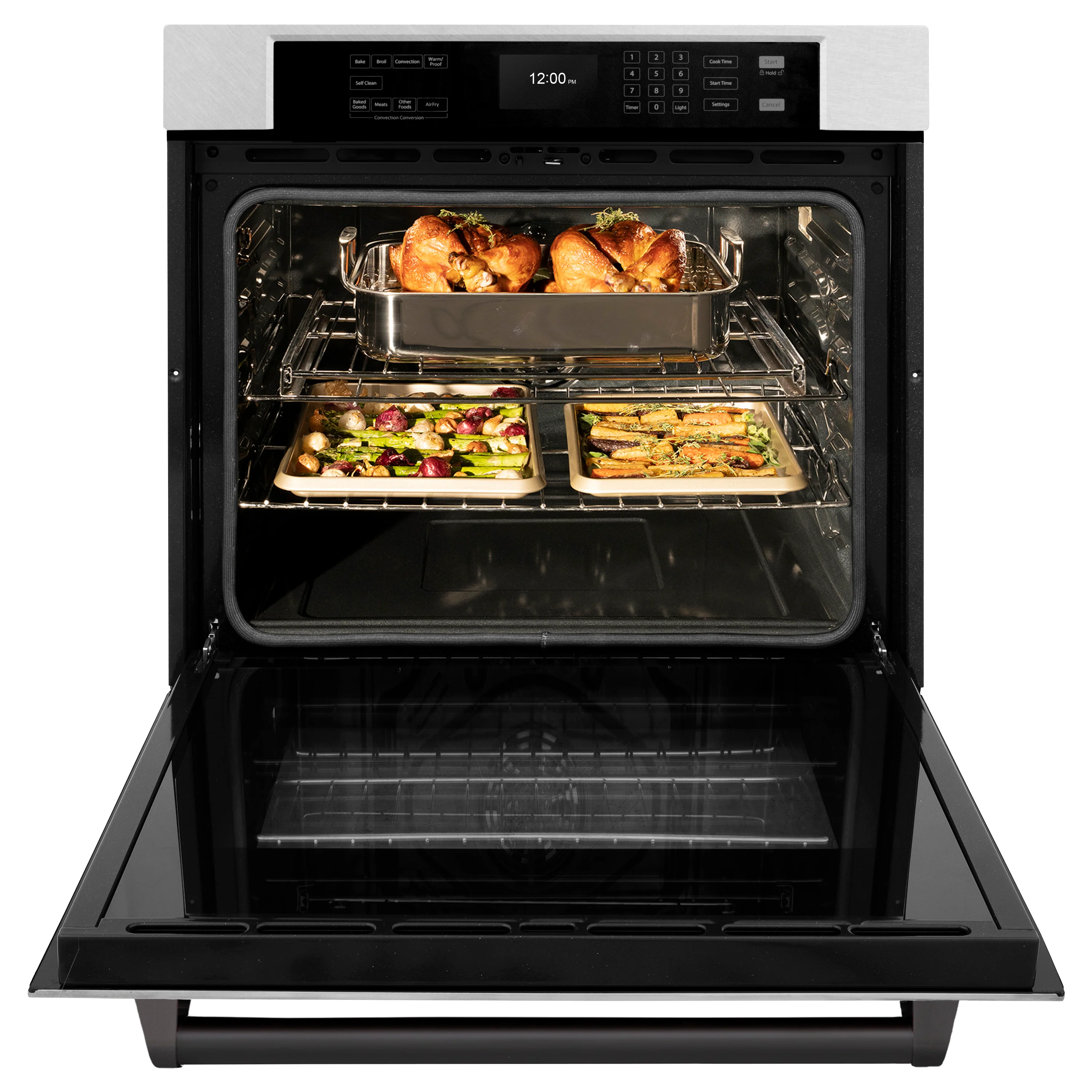 ZLINE 30 in. Autograph Edition Professional True Convection Single Wall Oven with Air Fry and Self Clean in Satin Stainless Steel with Matte Black Handle (WASSZ-30-MB) - Image 4