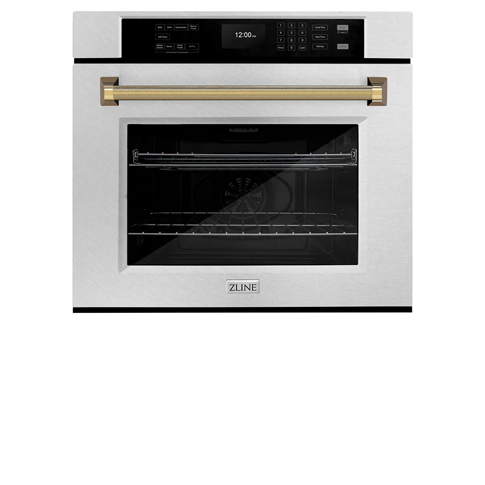 ZLINE Autograph Edition 30 in. Professional True Convection Single Wall Oven with Air Fry and Self Clean in Satin Stainless Steel with Polished Gold Helix Handle (WASSZ-30-KG) - Image 4