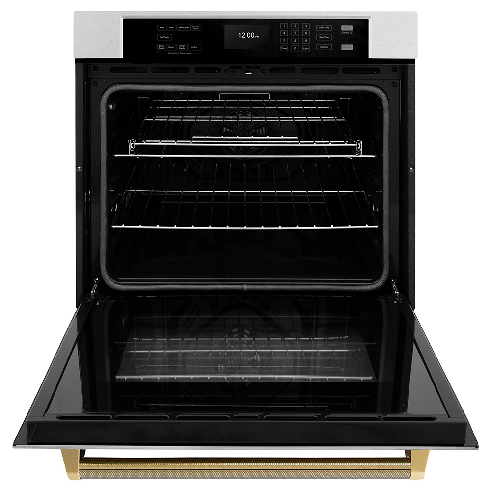ZLINE Autograph Edition 30 in. Professional True Convection Single Wall Oven with Air Fry and Self Clean in Satin Stainless Steel with Polished Gold Helix Handle (WASSZ-30-KG) - Image 5