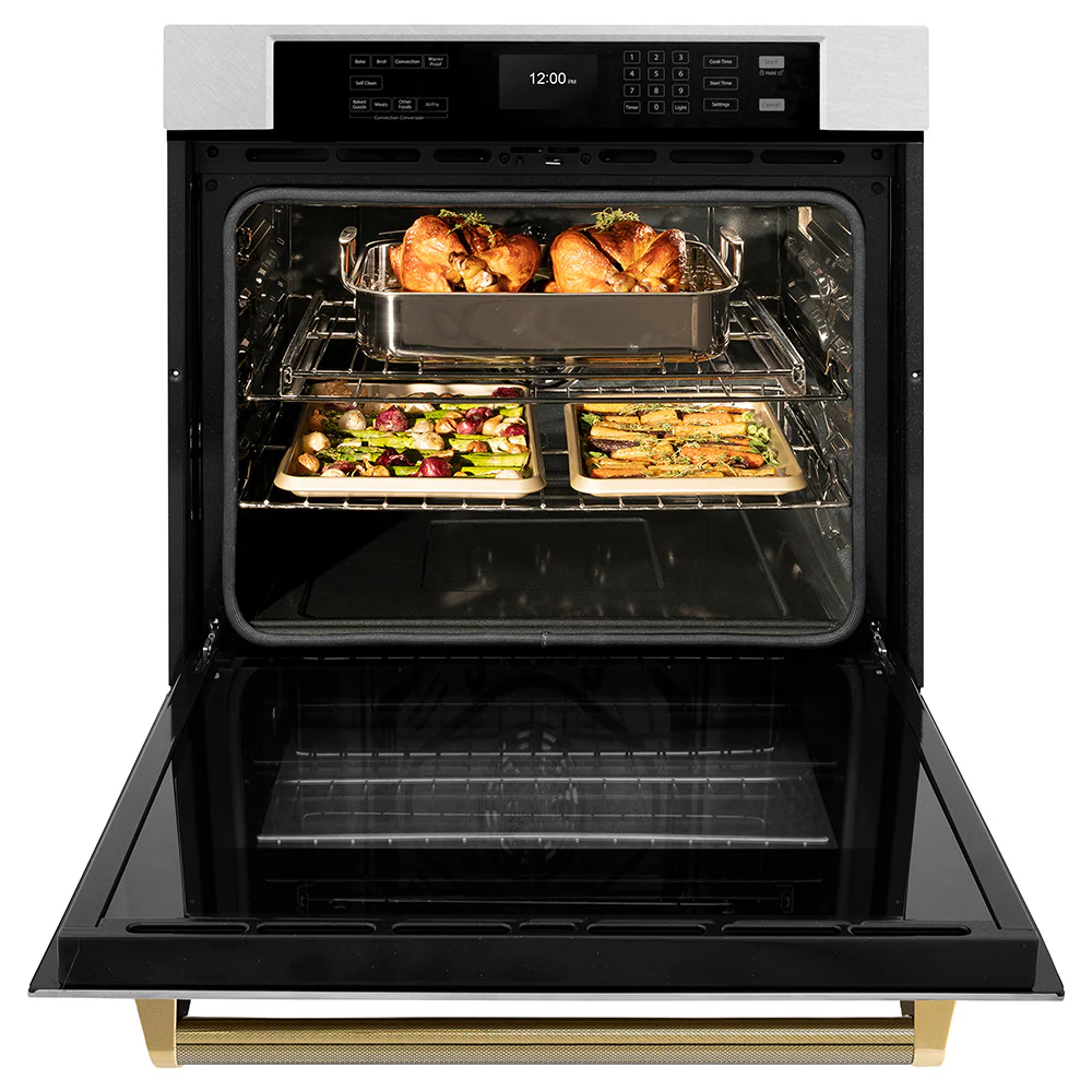 ZLINE Autograph Edition 30 in. Professional True Convection Single Wall Oven with Air Fry and Self Clean in Satin Stainless Steel with Polished Gold Helix Handle (WASSZ-30-KG) - Image 6