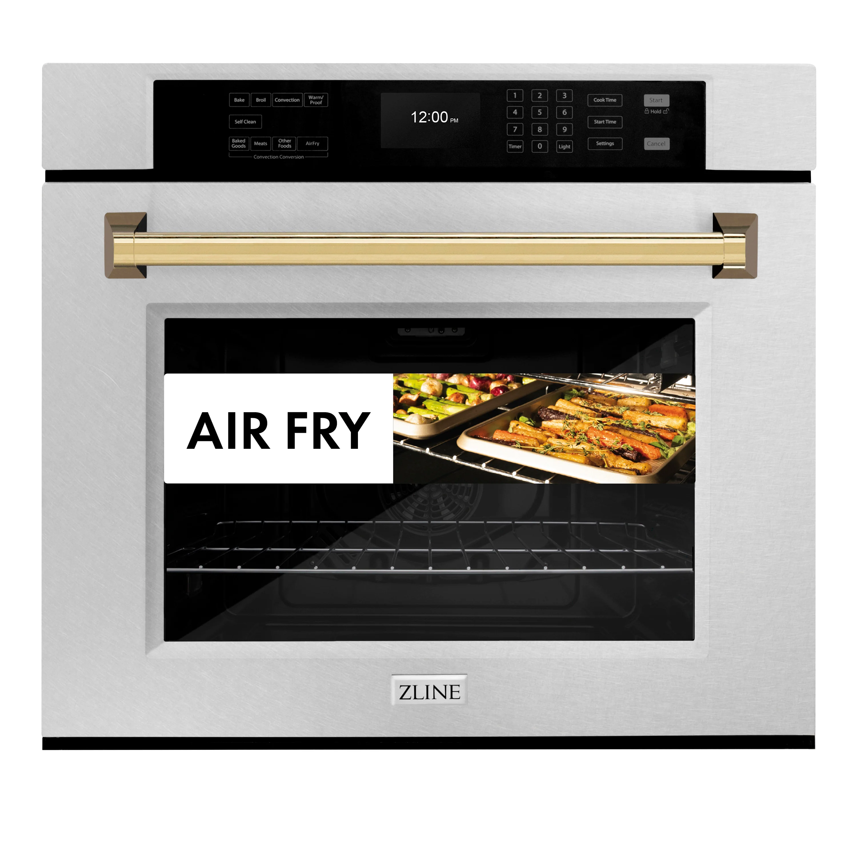 ZLINE 30 in. Autograph Edition Professional True Convection Single Wall Oven with Air Fry and Self Clean in Satin Stainless Steel with Polished Gold Handle (WASSZ-30-G) - Image 3