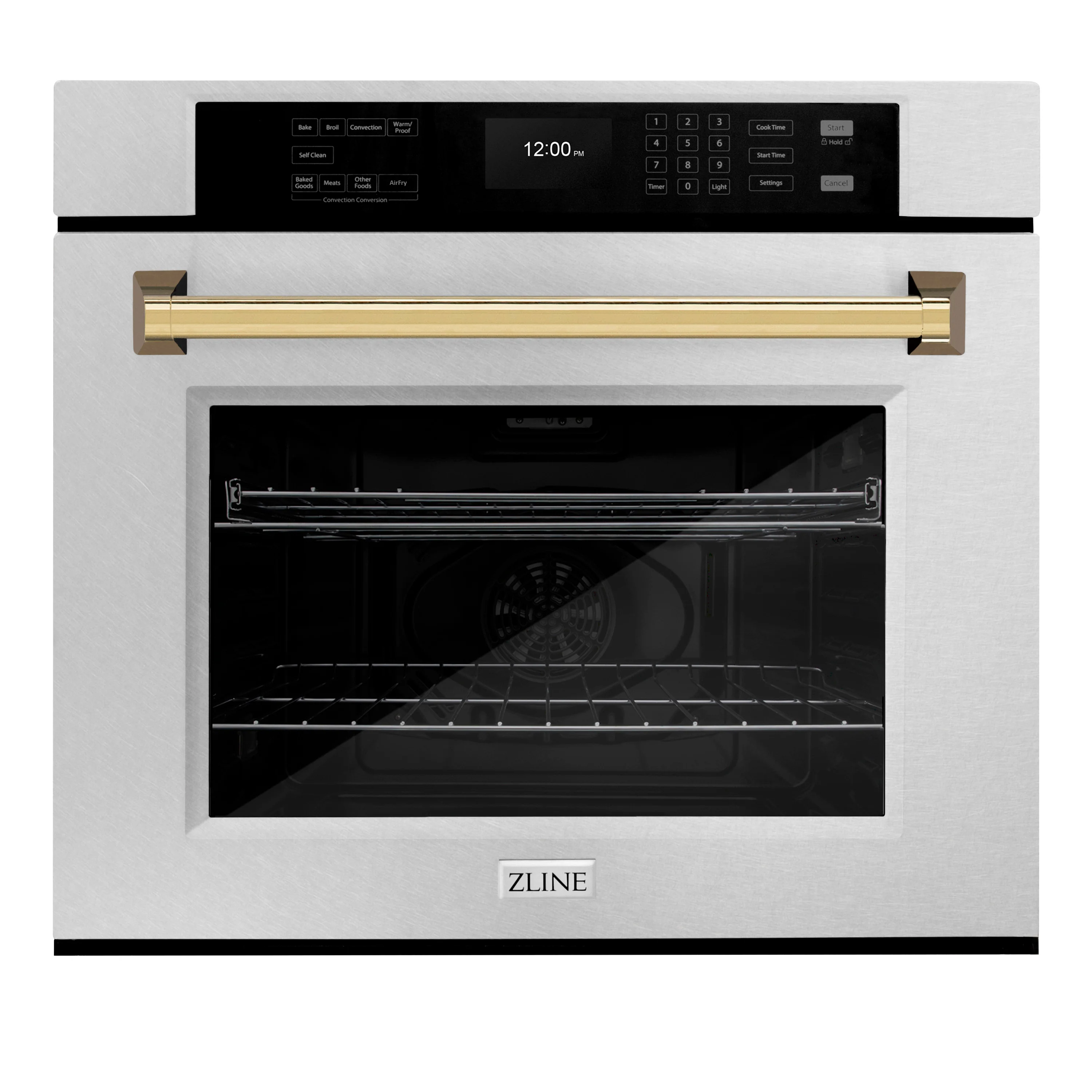 ZLINE 30 in. Autograph Edition Professional True Convection Single Wall Oven with Air Fry and Self Clean in Satin Stainless Steel with Polished Gold Handle (WASSZ-30-G) - Image 4