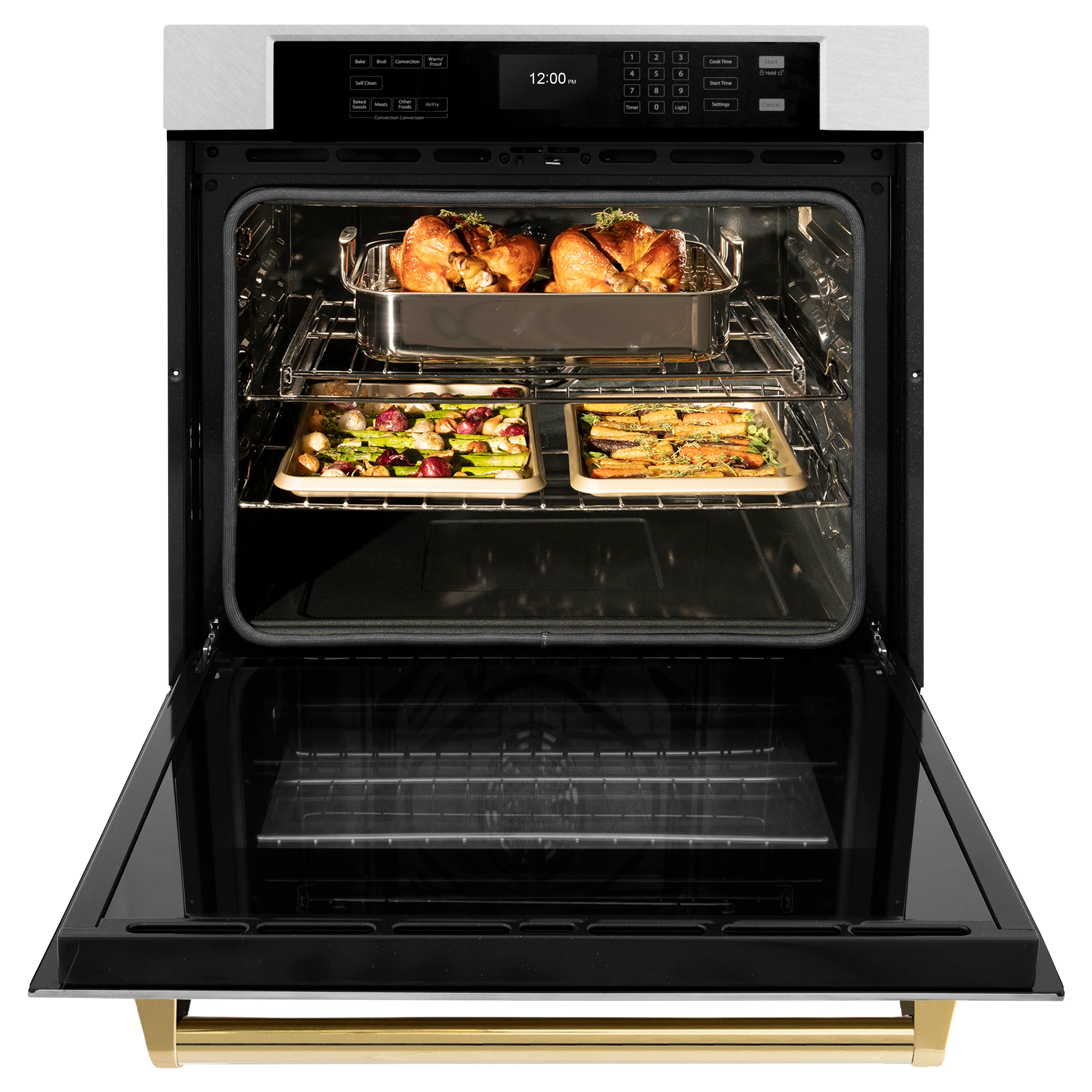 ZLINE 30 in. Autograph Edition Professional True Convection Single Wall Oven with Air Fry and Self Clean in Satin Stainless Steel with Polished Gold Handle (WASSZ-30-G) - Image 5