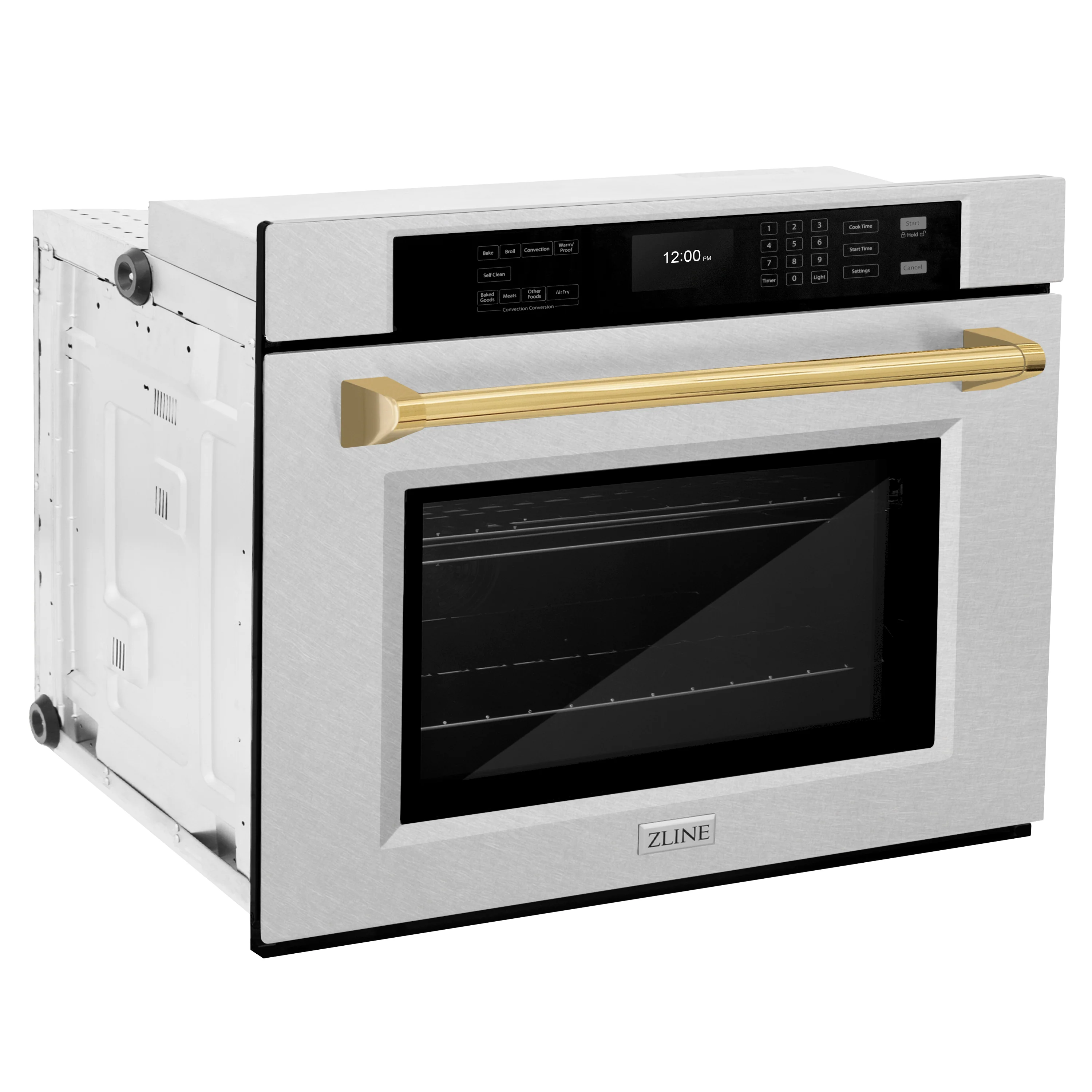 ZLINE 30 in. Autograph Edition Professional True Convection Single Wall Oven with Air Fry and Self Clean in Satin Stainless Steel with Polished Gold Handle (WASSZ-30-G) - Image 7