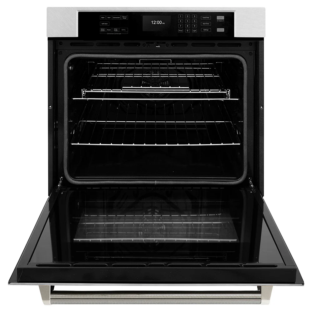 ZLINE Autograph Edition 30 in. Professional True Convection Single Wall Oven with Air Fry and Self Clean in Satin Stainless Steel with Polished Nickel Helix Handle (WASSZ-30-KPN) - Image 5