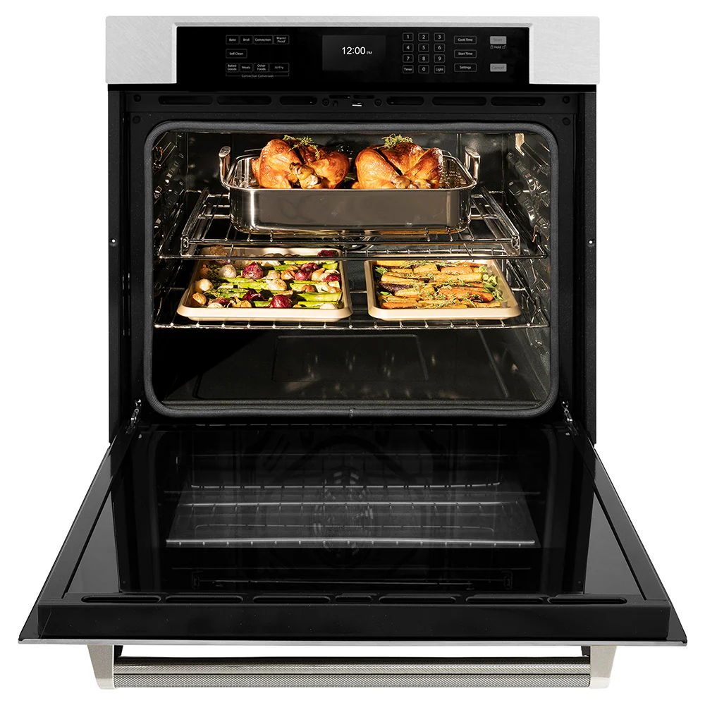 ZLINE Autograph Edition 30 in. Professional True Convection Single Wall Oven with Air Fry and Self Clean in Satin Stainless Steel with Polished Nickel Helix Handle (WASSZ-30-KPN) - Image 6