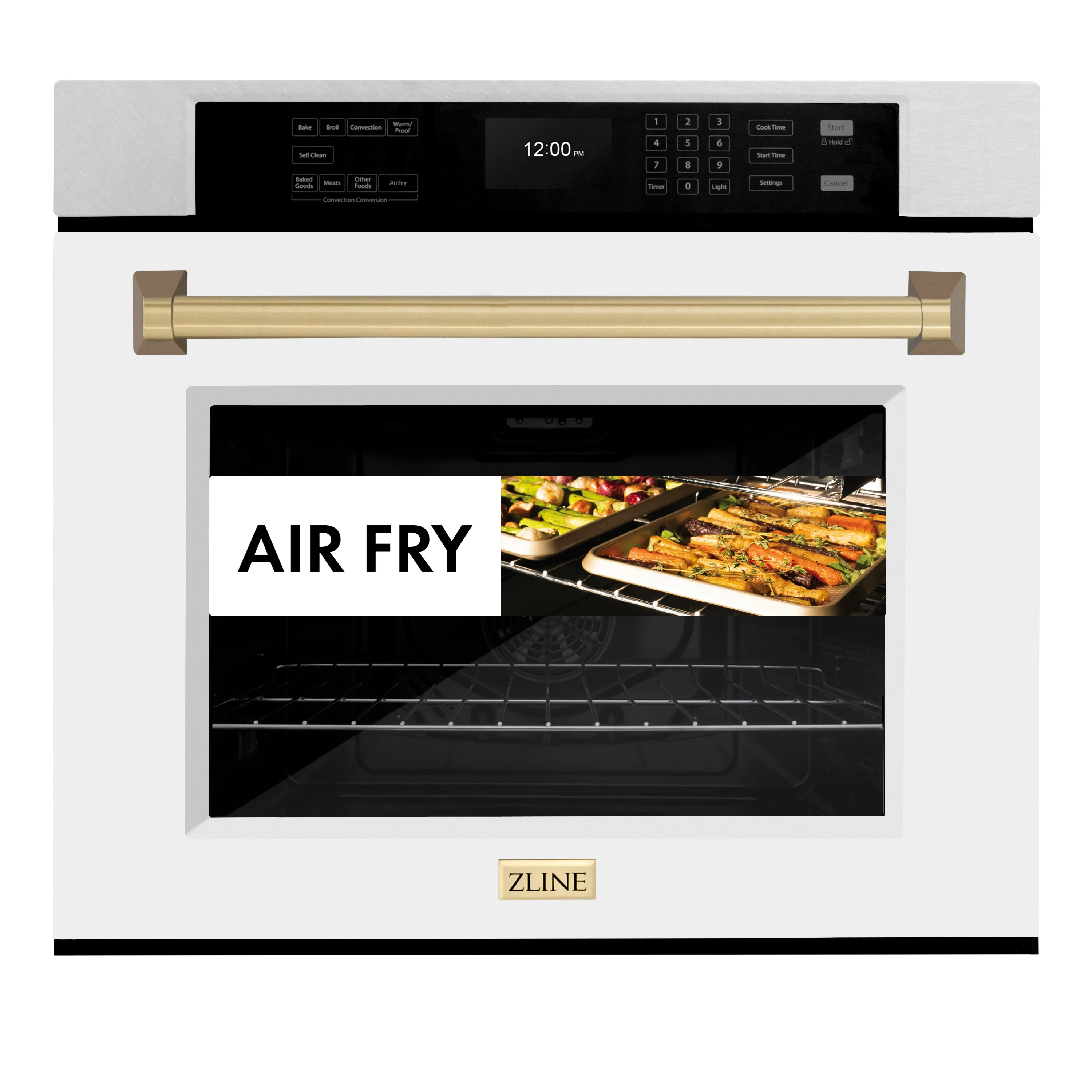 ZLINE 30 in. Autograph Edition Professional True Convection Single Wall Oven with Air Fry and Self Clean in Satin Stainless Steel with White Matte Door and Champagne Bronze Handle (WASSZ-WM-30-CB) - Image 2