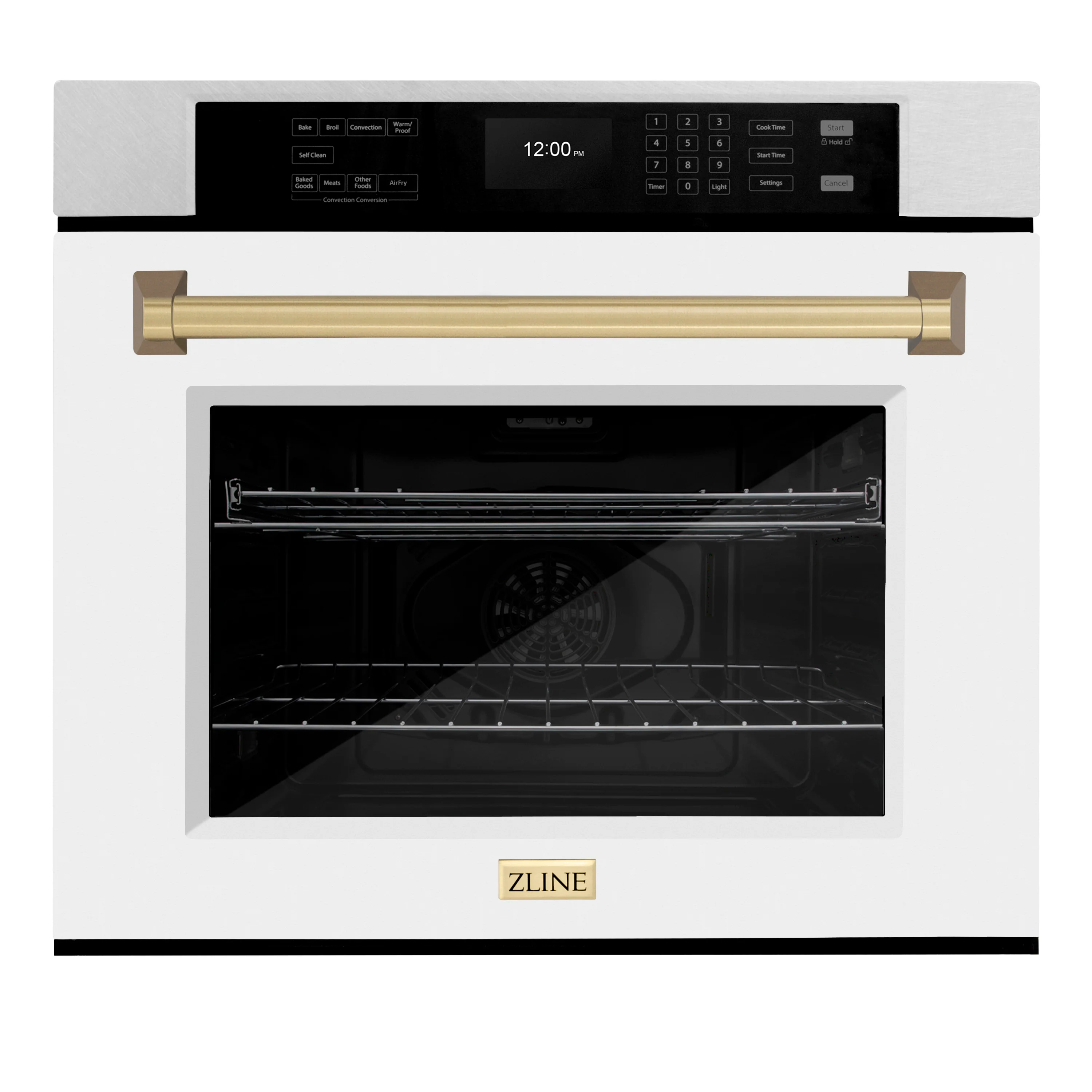 ZLINE 30 in. Autograph Edition Professional True Convection Single Wall Oven with Air Fry and Self Clean in Satin Stainless Steel with White Matte Door and Champagne Bronze Handle (WASSZ-WM-30-CB) - Image 3