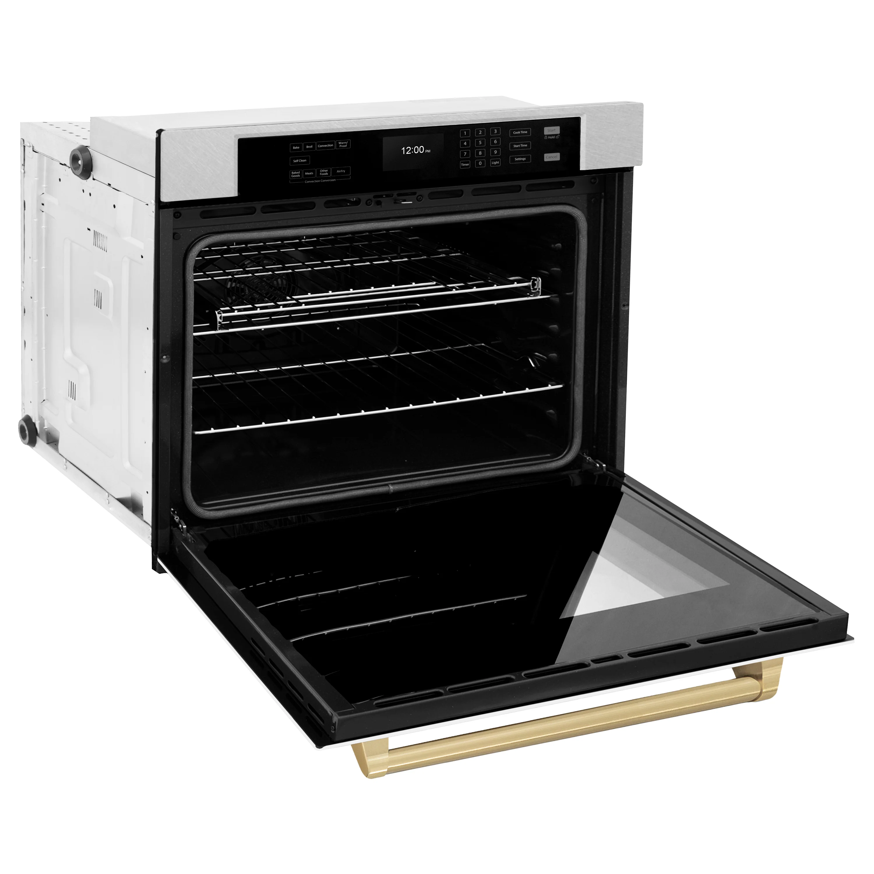 ZLINE 30 in. Autograph Edition Professional True Convection Single Wall Oven with Air Fry and Self Clean in Satin Stainless Steel with White Matte Door and Champagne Bronze Handle (WASSZ-WM-30-CB) - Image 7