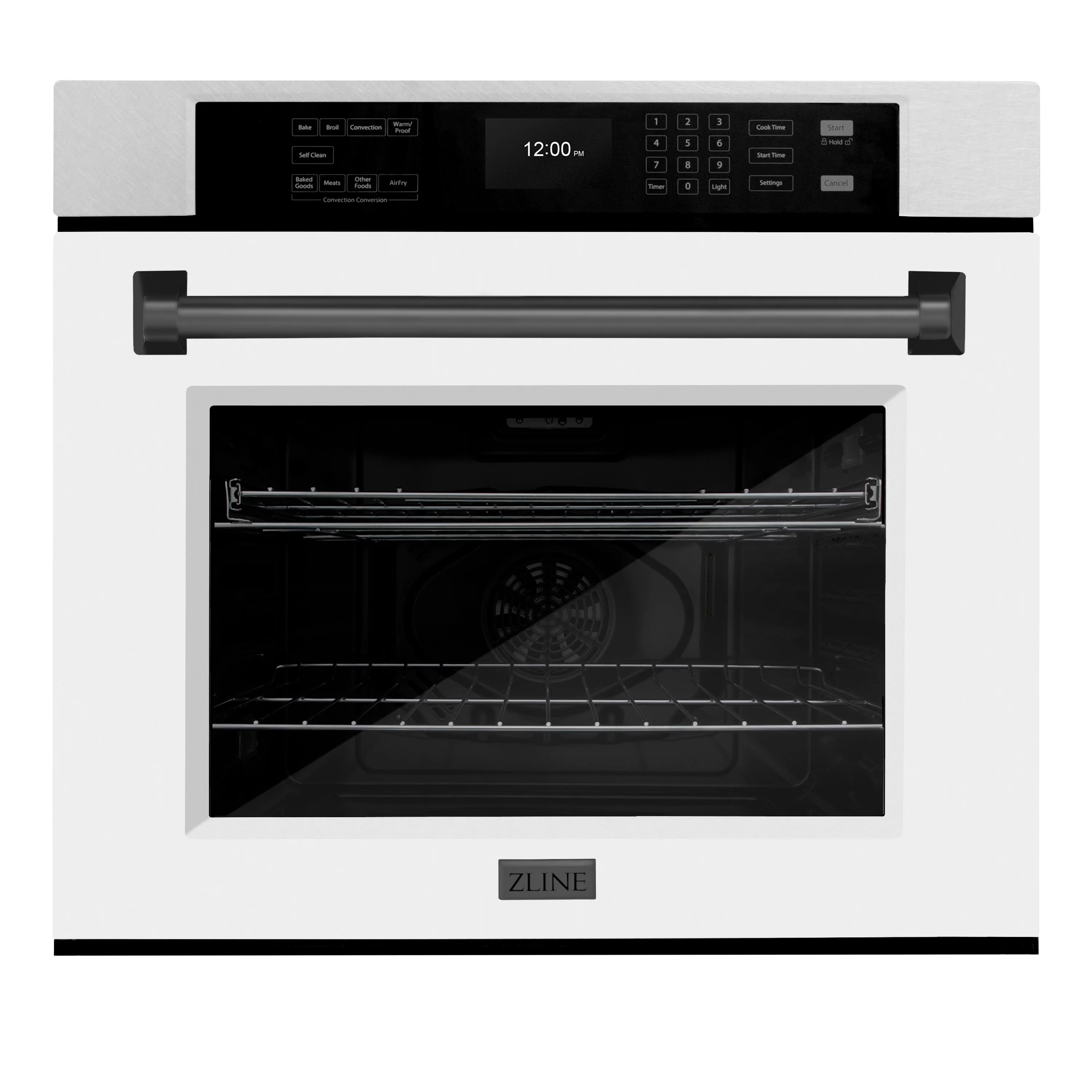 ZLINE 30 in. Autograph Edition Professional True Convection Single Wall Oven with Air Fry and Self Clean in Satin Stainless Steel with White Matte Door and Matte Black Handle (WASSZ-WM-30-MB) - Image 4