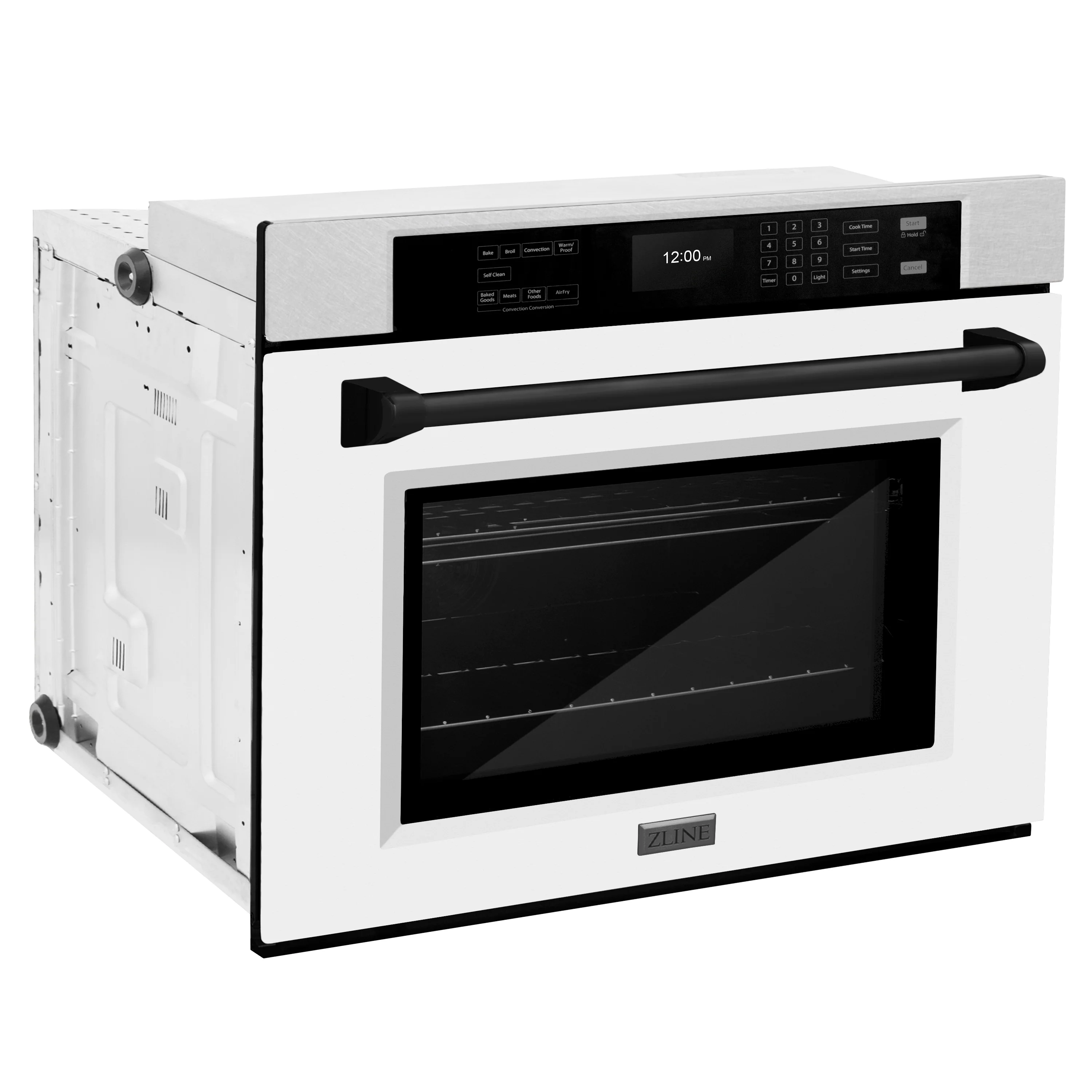 ZLINE 30 in. Autograph Edition Professional True Convection Single Wall Oven with Air Fry and Self Clean in Satin Stainless Steel with White Matte Door and Matte Black Handle (WASSZ-WM-30-MB) - Image 7