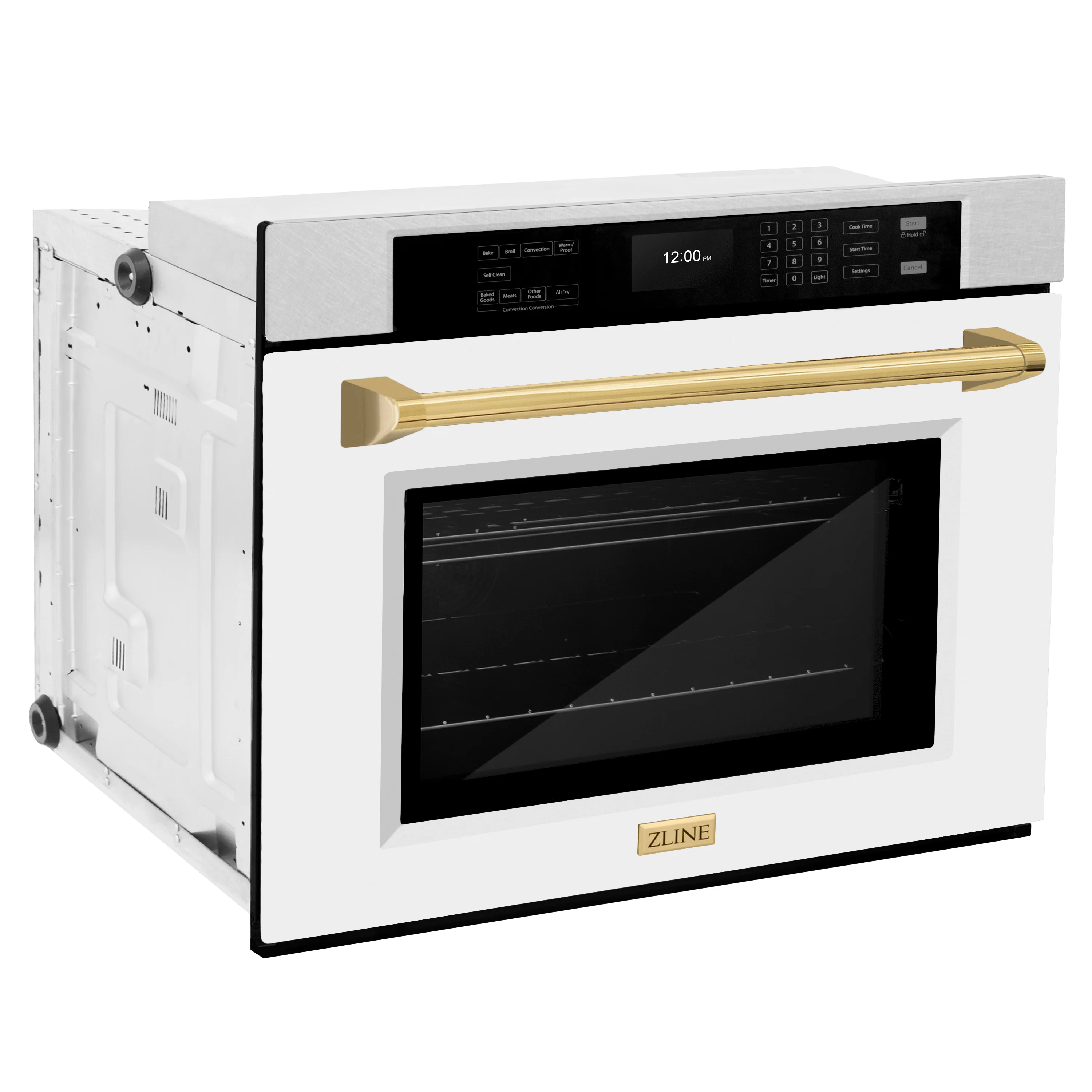 ZLINE 30 in. Autograph Edition Professional True Convection Single Wall Oven with Air Fry and Self Clean in Satin Stainless Steel with White Matte Door and Polished Gold Handle (WASSZ-WM-30-G) - Image 6