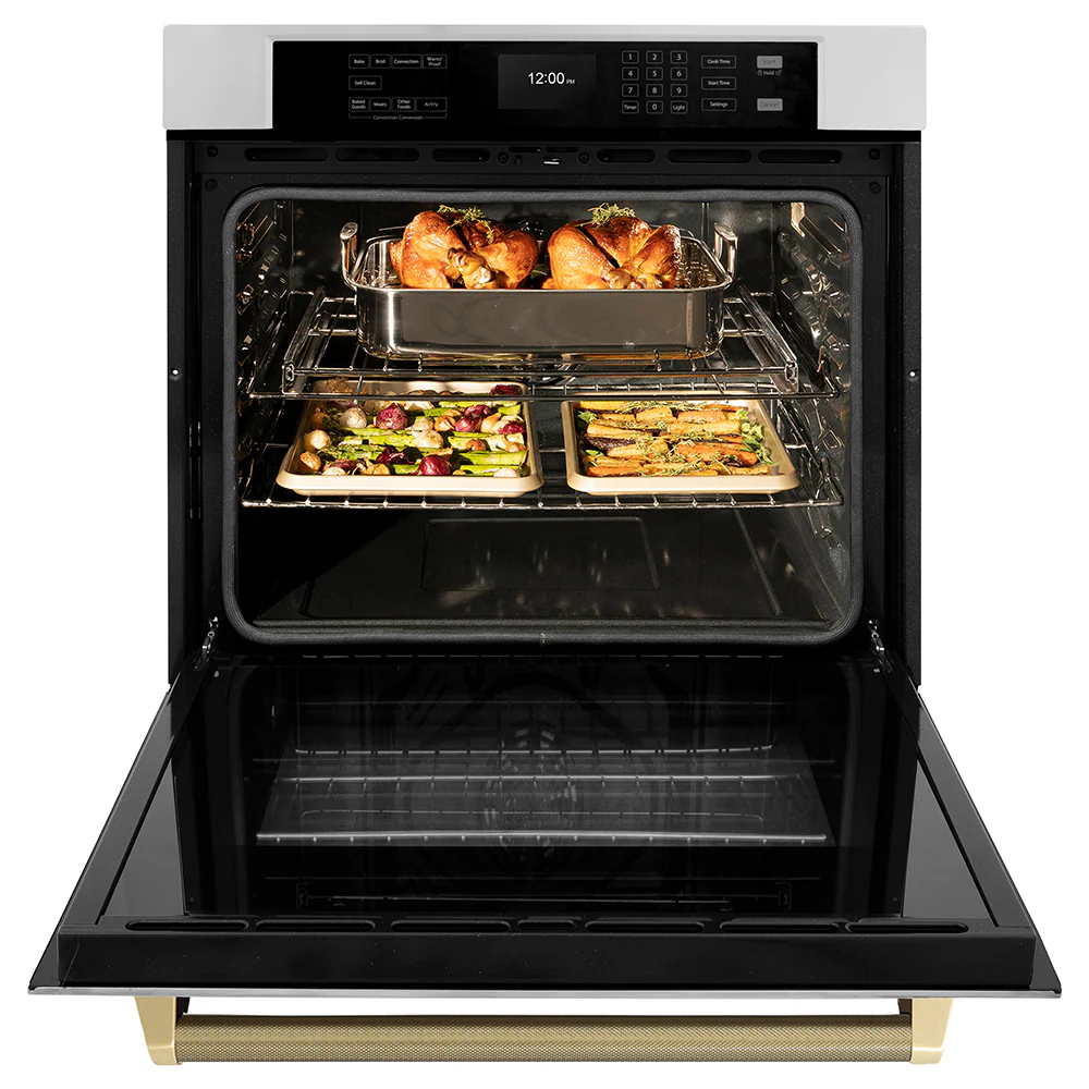 ZLINE Autograph Edition 30 in. Professional True Convection Single Wall Oven with Air Fry and Self Clean in Stainless Steel with Champagne Bronze Helix Handle (WASZ-30-KCB) - Image 6