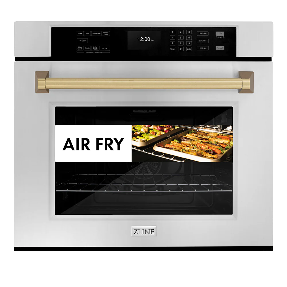 ZLINE Autograph Edition 30 in. Professional True Convection Single Wall Oven with Air Fry and Self Clean in Stainless Steel with Champagne Bronze Handle (WASZ-30-CB)