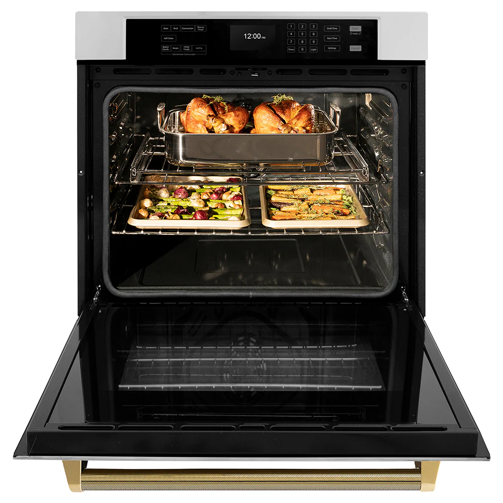 ZLINE Autograph Edition 30 in. Professional True Convection Single Wall Oven with Air Fry and Self Clean in Stainless Steel with Polished Gold Helix Handle (WASZ-30-KG) - Image 6