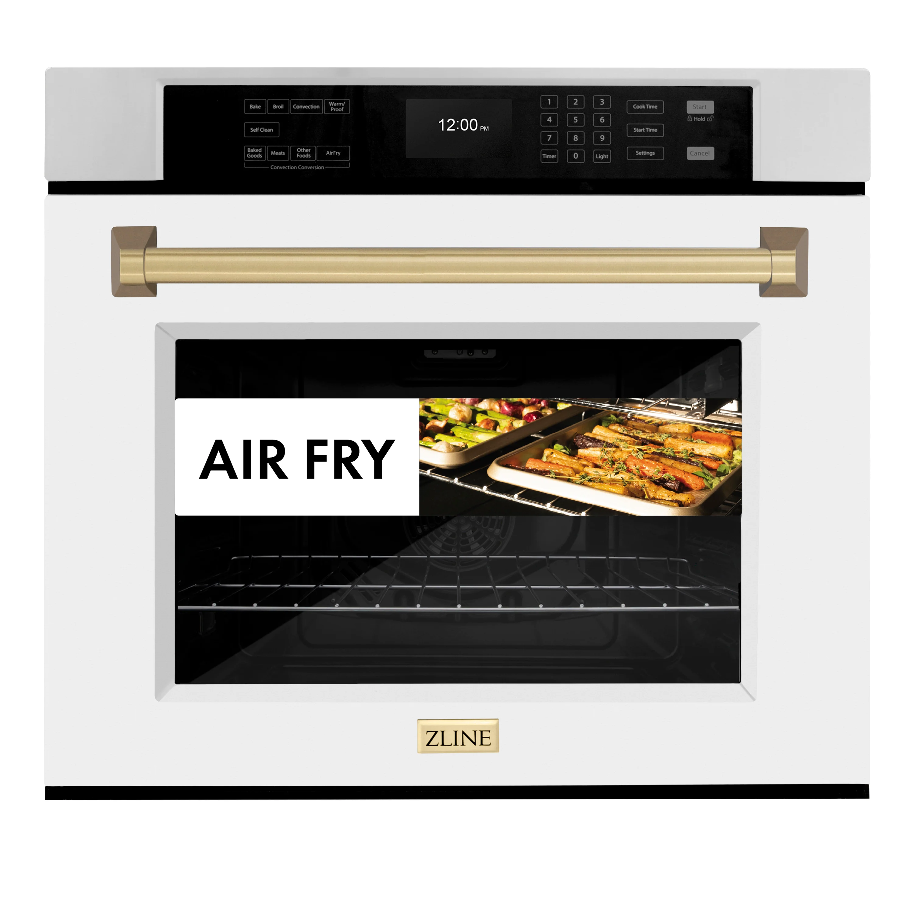 ZLINE 30 in. Autograph Edition Professional True Convection Single Wall Oven with Air Fry and Self Clean in Stainless Steel with White Matte Door and Champagne Bronze Handle (WASZ-WM-30-CB) - Image 3