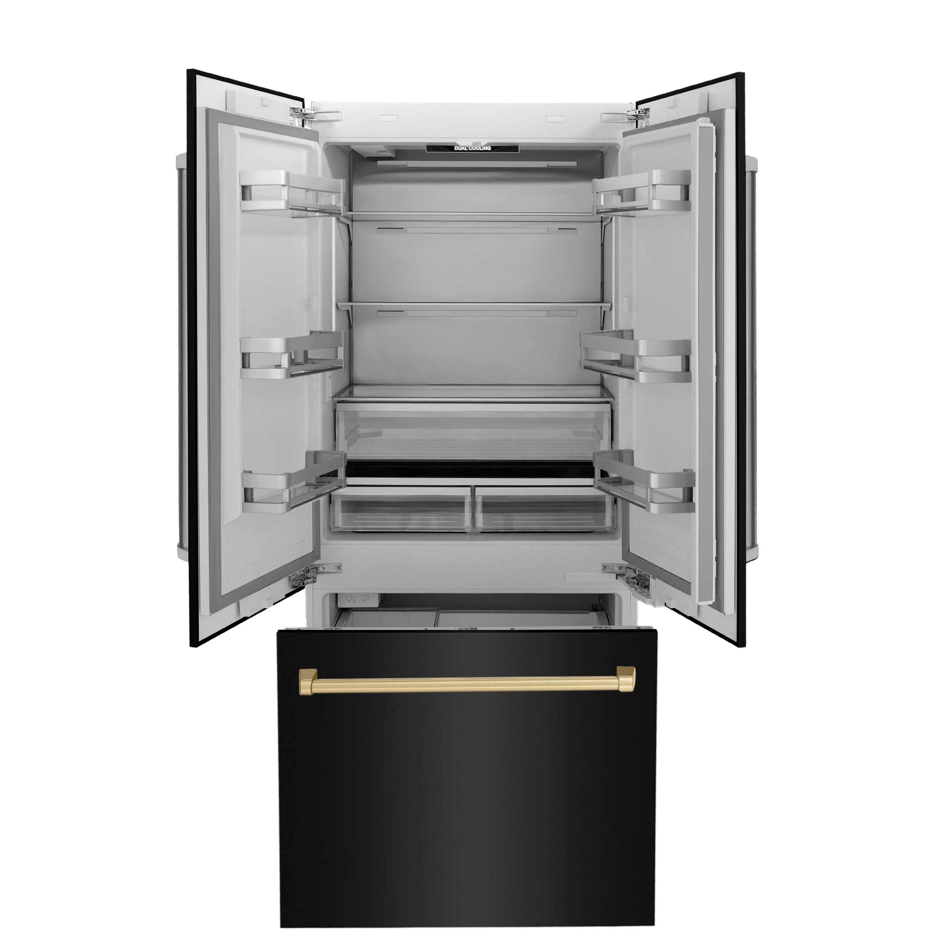 ZLINE Autograph Edition 36 in. 19.6 cu. ft. French Door Built-In Bottom Freezer Refrigerator with Water Dispenser and Ice Maker in Black Stainless Steel with Champagne Bronze Accents (RBIVZ-BS-36-CB) - Image 4