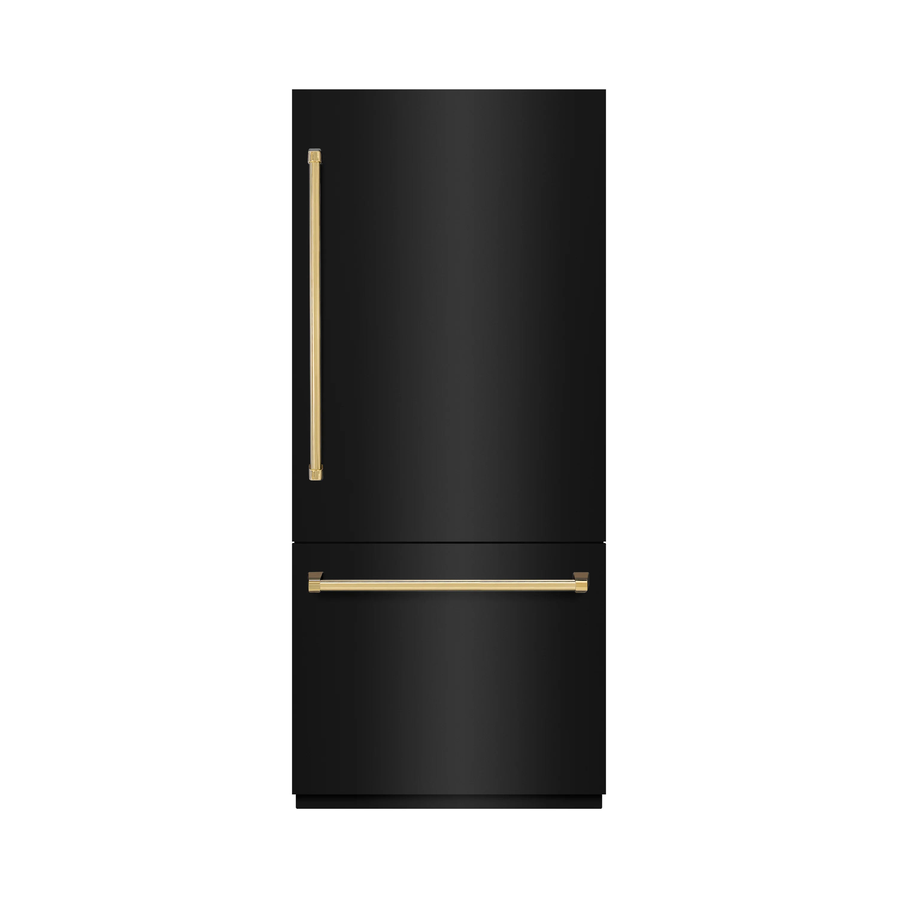 ZLINE Autograph Edition 36 in. 19.8 cu. ft. Built-In Bottom Freezer Refrigerator with Water Dispenser and Ice Maker in Black Stainless Steel with Graphite Gray Interior and Polished Gold Accents (GRBITZ-BS-36-G) - Image 5