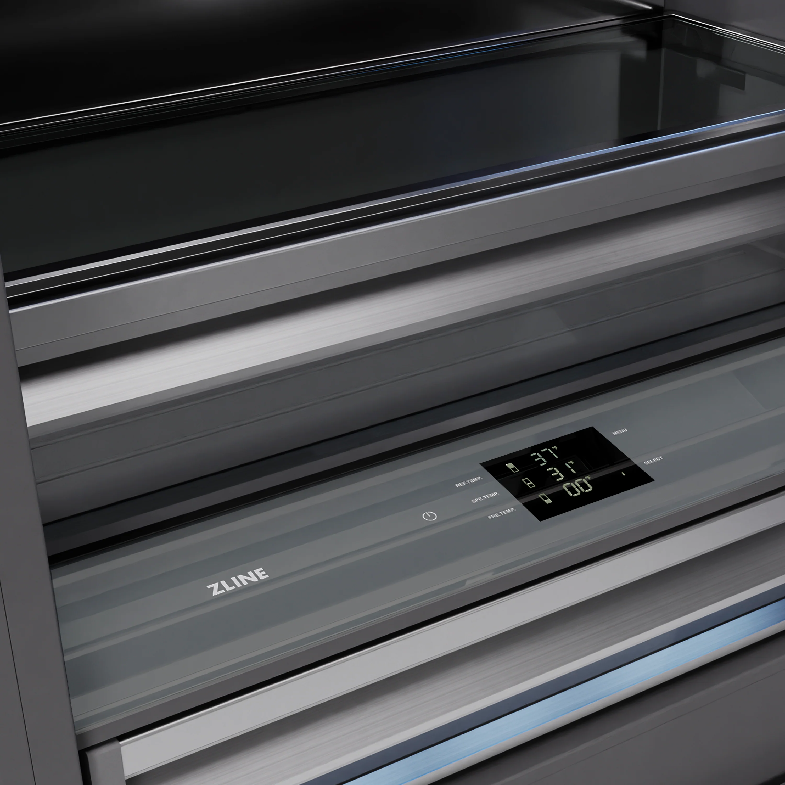 ZLINE Autograph Edition 36 in. 19.8 cu. ft. Built-In Bottom Freezer Refrigerator with Water Dispenser and Ice Maker in Black Stainless Steel with Graphite Gray Interior and Polished Gold Accents (GRBITZ-BS-36-G) - Image 6