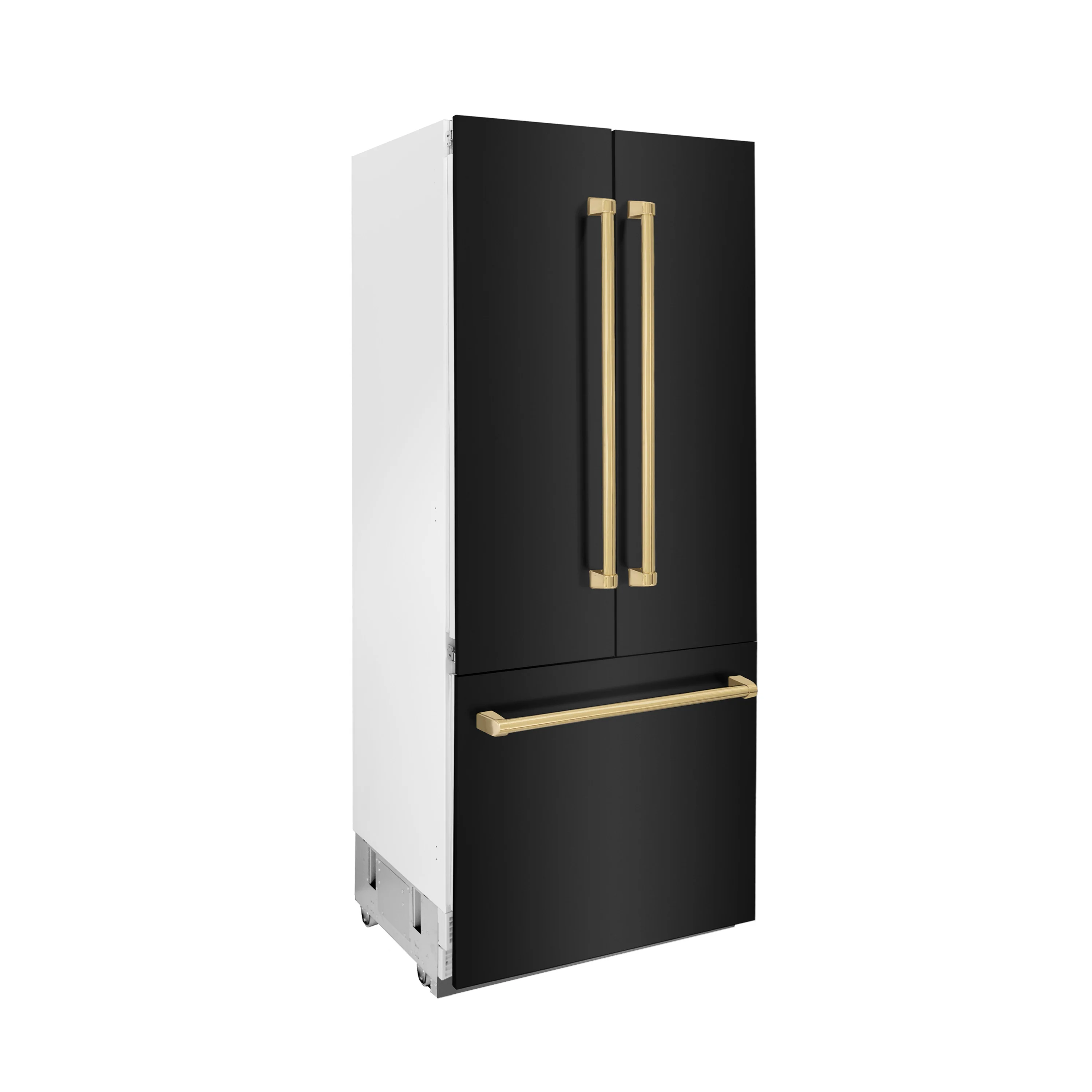 ZLINE Autograph Edition 36 in. 19.6 cu. ft. French Door Built-In Bottom Freezer Refrigerator with Water Dispenser and Ice Maker in Black Stainless Steel with Polished Gold Accents (RBIVZ-BS-36-G) - Image 6