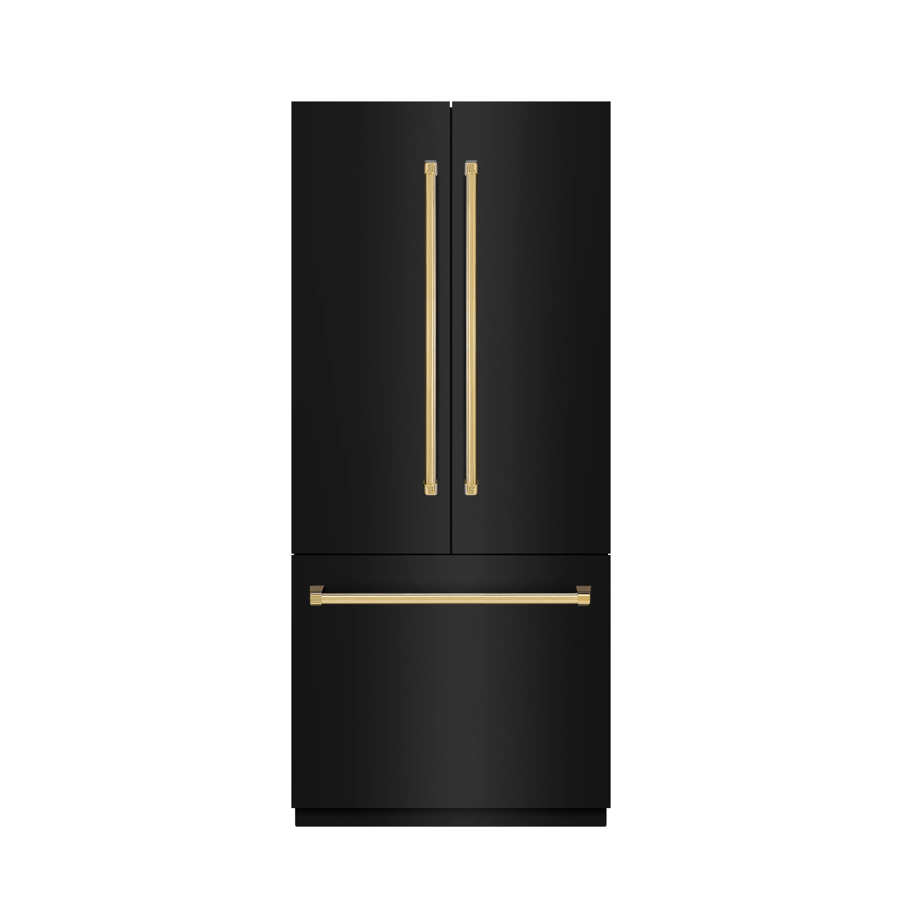 ZLINE Autograph Edition 36 in. 19.6 cu. ft. French Door Built-In Bottom Freezer Refrigerator with Water Dispenser and Ice Maker in Black Stainless Steel with Stainless Steel Interior and Polished Gold Accents (SRBIVZ-BS-36-G) - Image 2