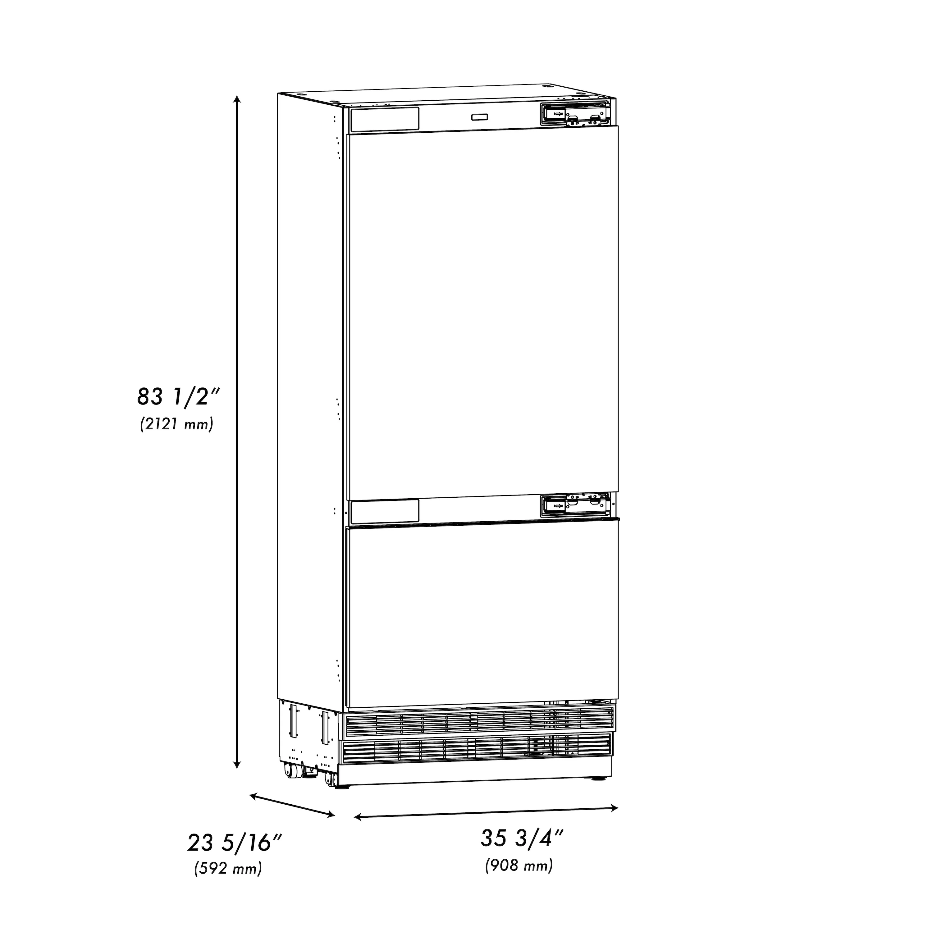ZLINE Autograph Edition 36 in. 19.8 cu. ft. Panel Ready Built-In Bottom Freezer Refrigerator with Water Dispenser and Ice Maker with Champagne Bronze Accents (RBITZ-36-CB) - Image 15