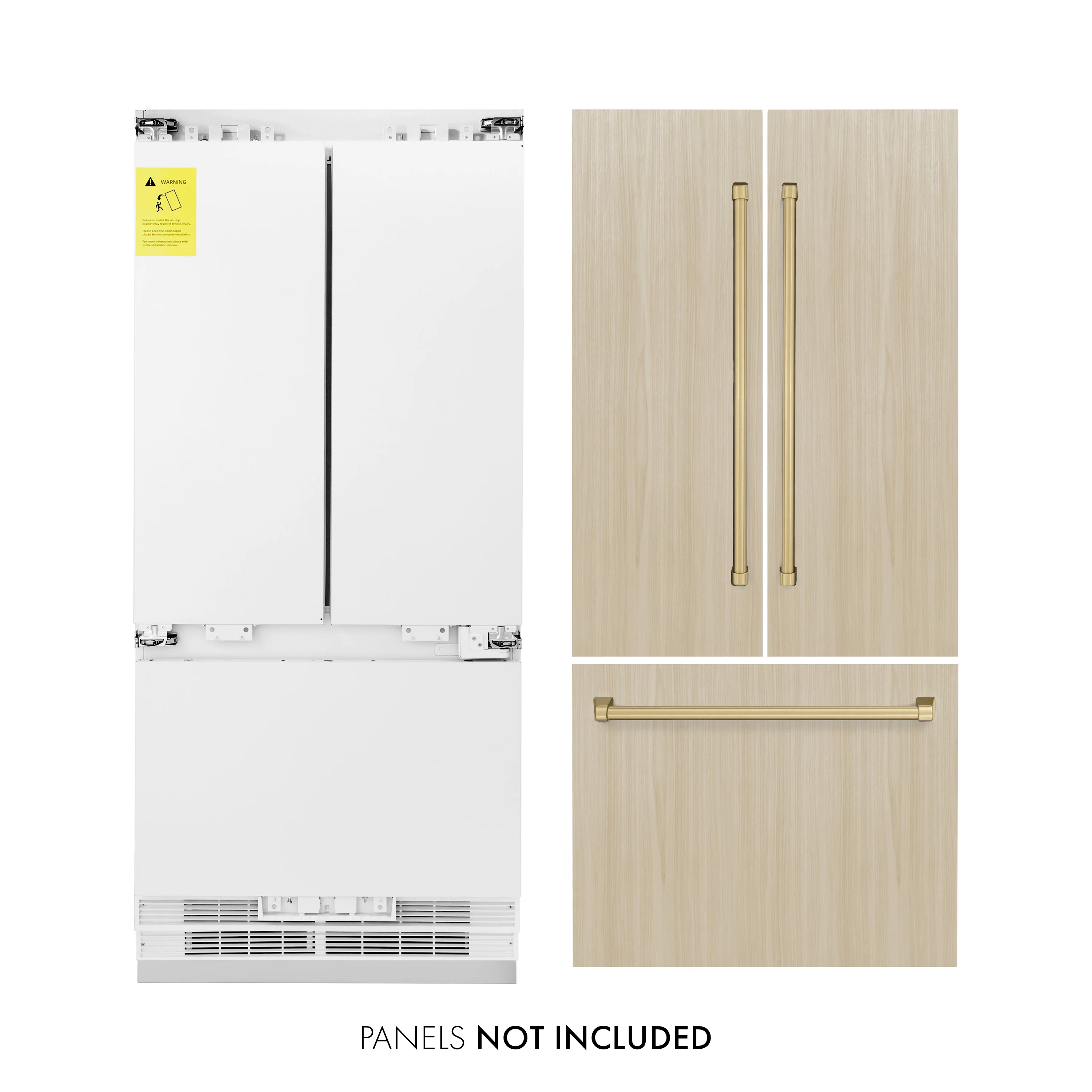 ZLINE Autograph Edition 36 in. 19.6 cu. ft. Panel Ready French Door Built-In Bottom Freezer Refrigerator with Water Dispenser and Ice Maker with Champagne Bronze Accents (RBIVZ-36-CB)