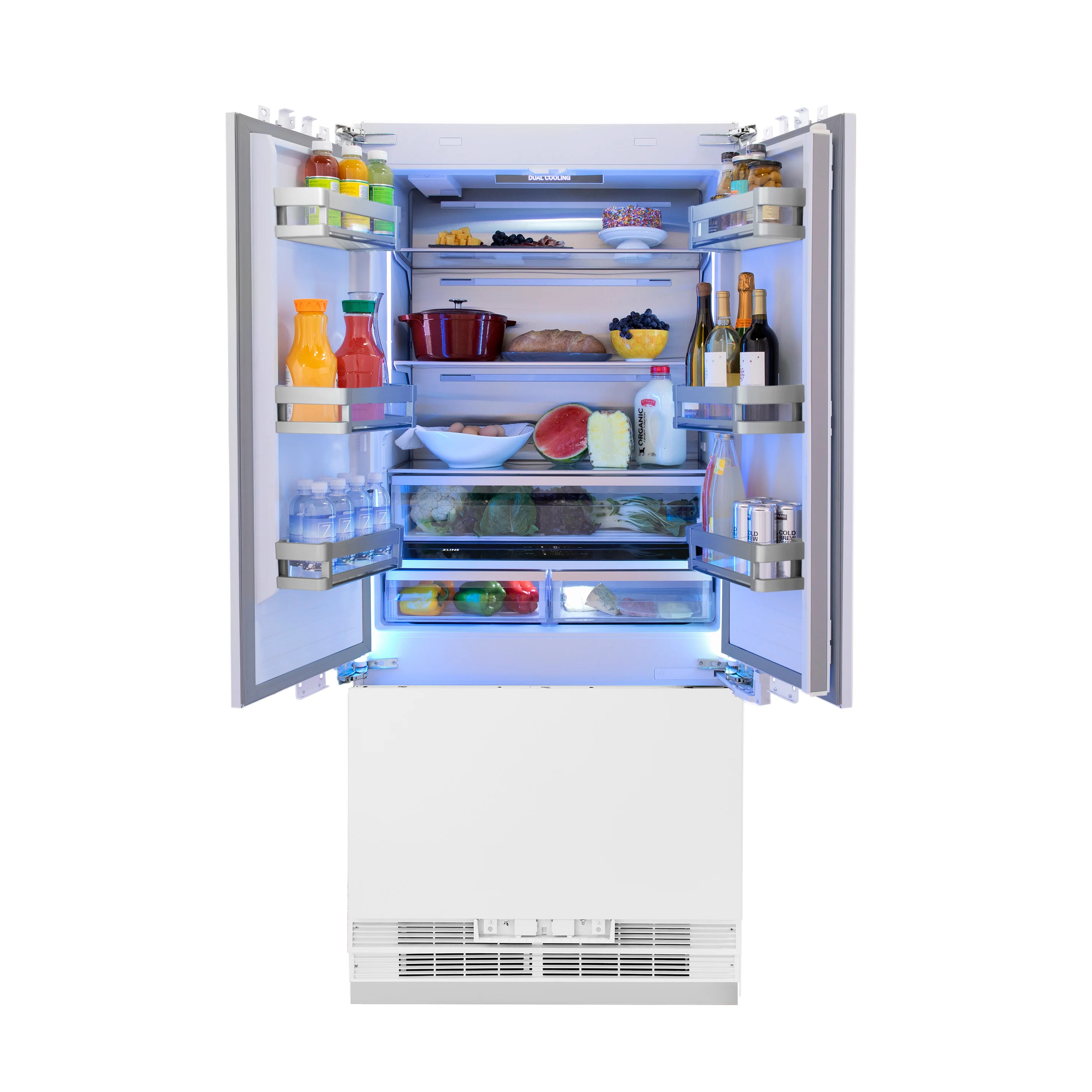 ZLINE Autograph Edition 36 in. 19.6 cu. ft. Panel Ready French Door Built-In Bottom Freezer Refrigerator with Water Dispenser and Ice Maker with Champagne Bronze Accents (RBIVZ-36-CB) - Image 7