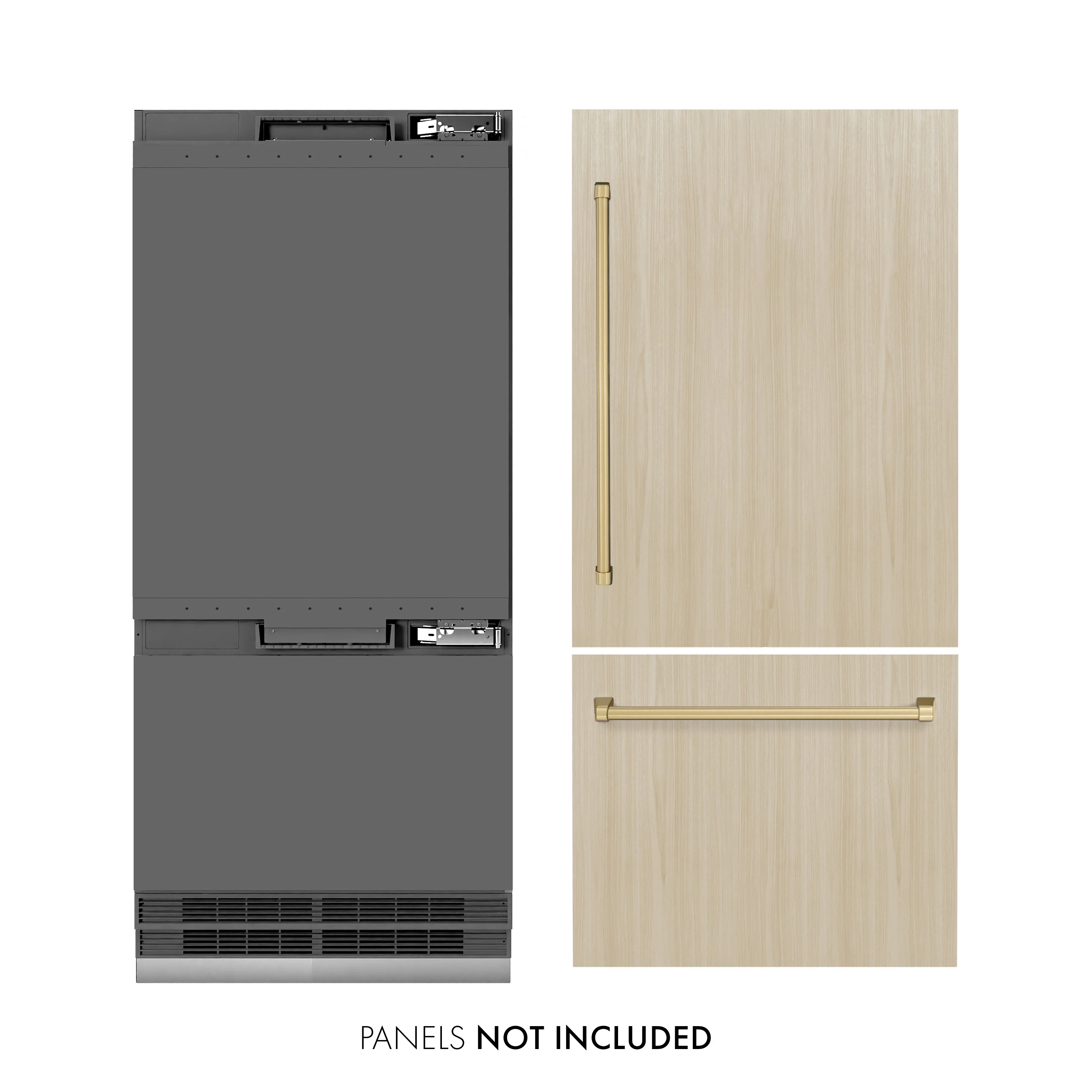 ZLINE Autograph Edition 36 in. 19.8 cu. ft. Panel Ready Built-In Bottom Freezer Refrigerator with Water Dispenser and Ice Maker with Graphite Gray Interior and Champagne Bronze Accents (GRBITZ-36-CB) - Image 2