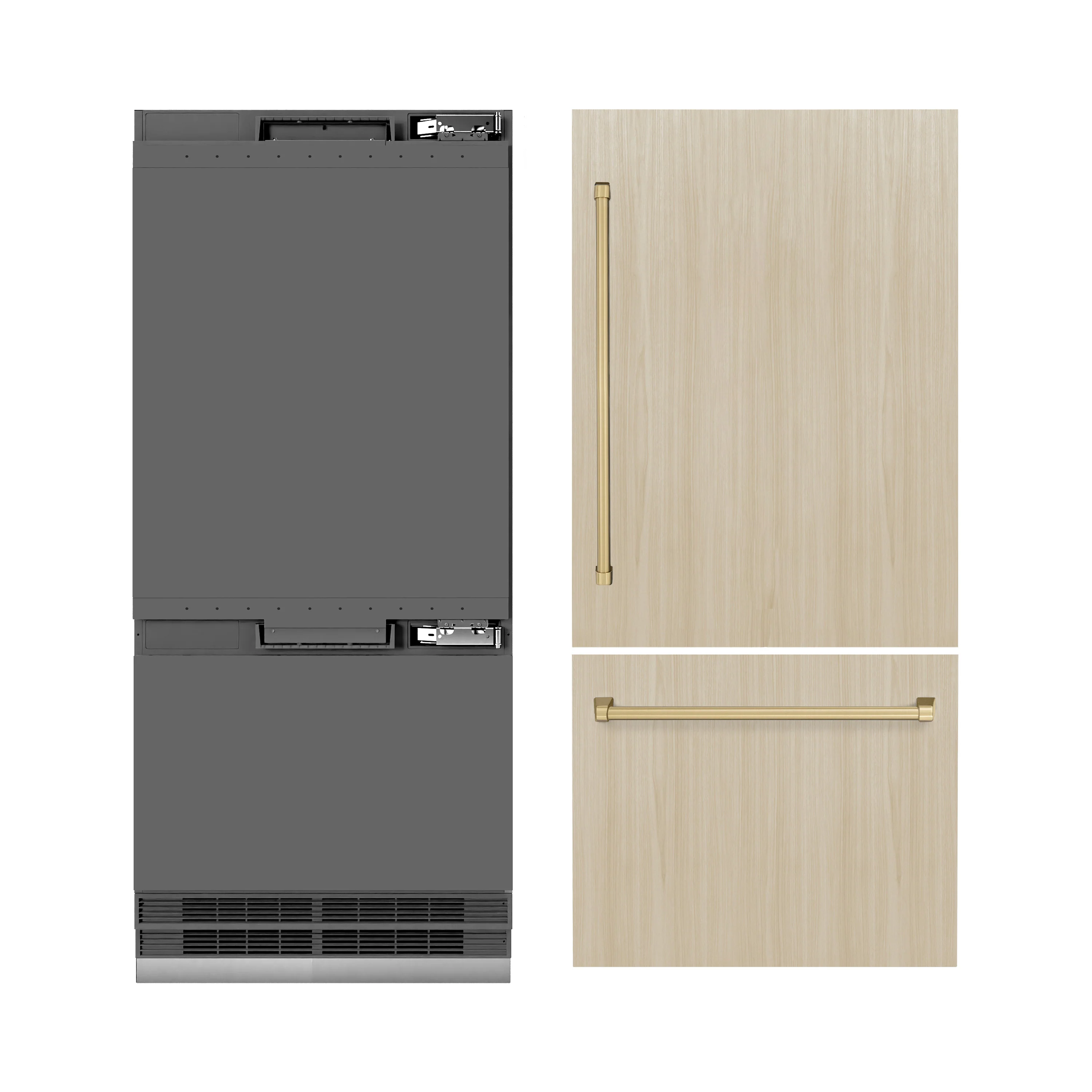 ZLINE Autograph Edition 36 in. 19.8 cu. ft. Panel Ready Built-In Bottom Freezer Refrigerator with Water Dispenser and Ice Maker with Graphite Gray Interior and Champagne Bronze Accents (GRBITZ-36-CB) - Image 5