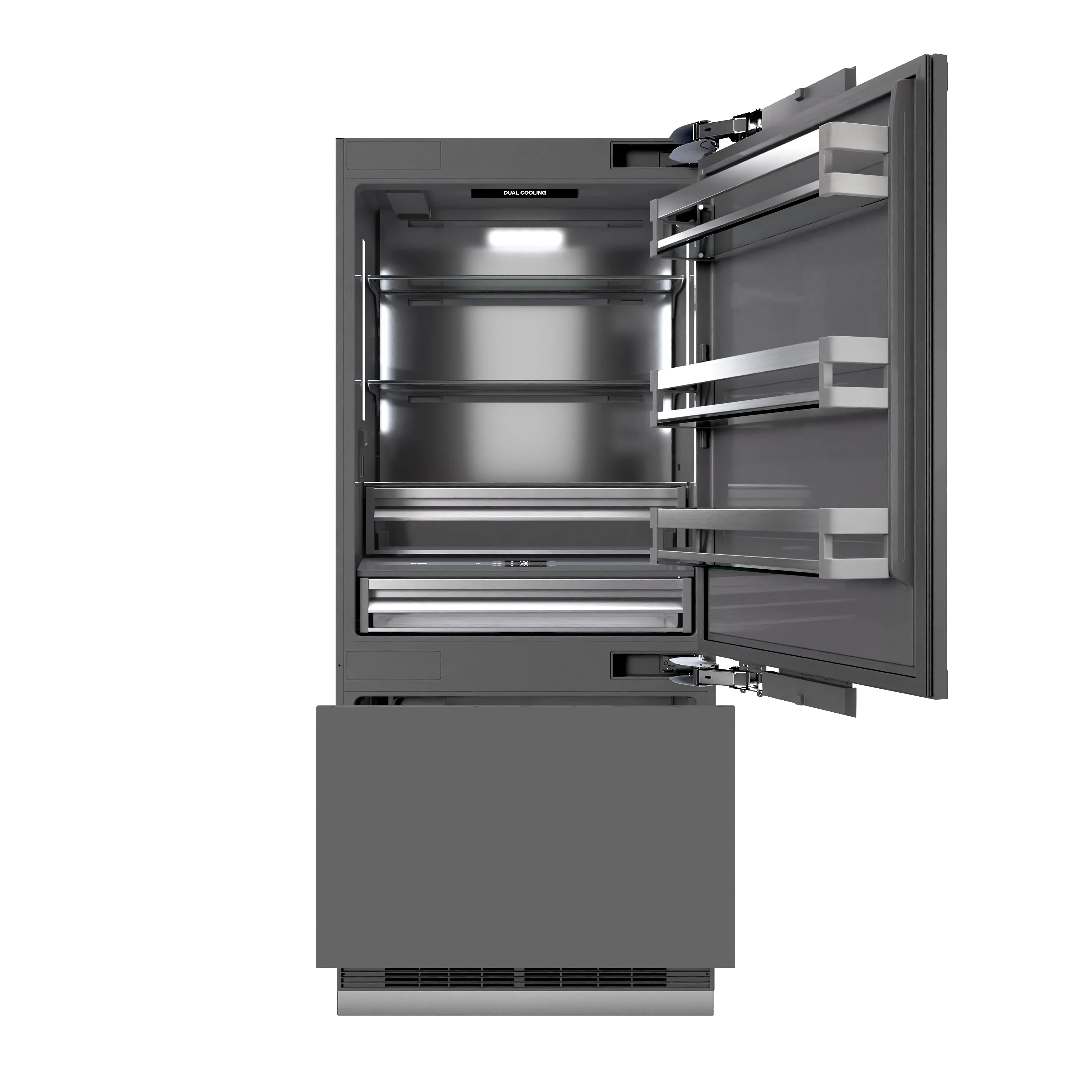 ZLINE Autograph Edition 36 in. 19.8 cu. ft. Panel Ready Built-In Bottom Freezer Refrigerator with Water Dispenser and Ice Maker with Graphite Gray Interior and Champagne Bronze Accents (GRBITZ-36-CB) - Image 7