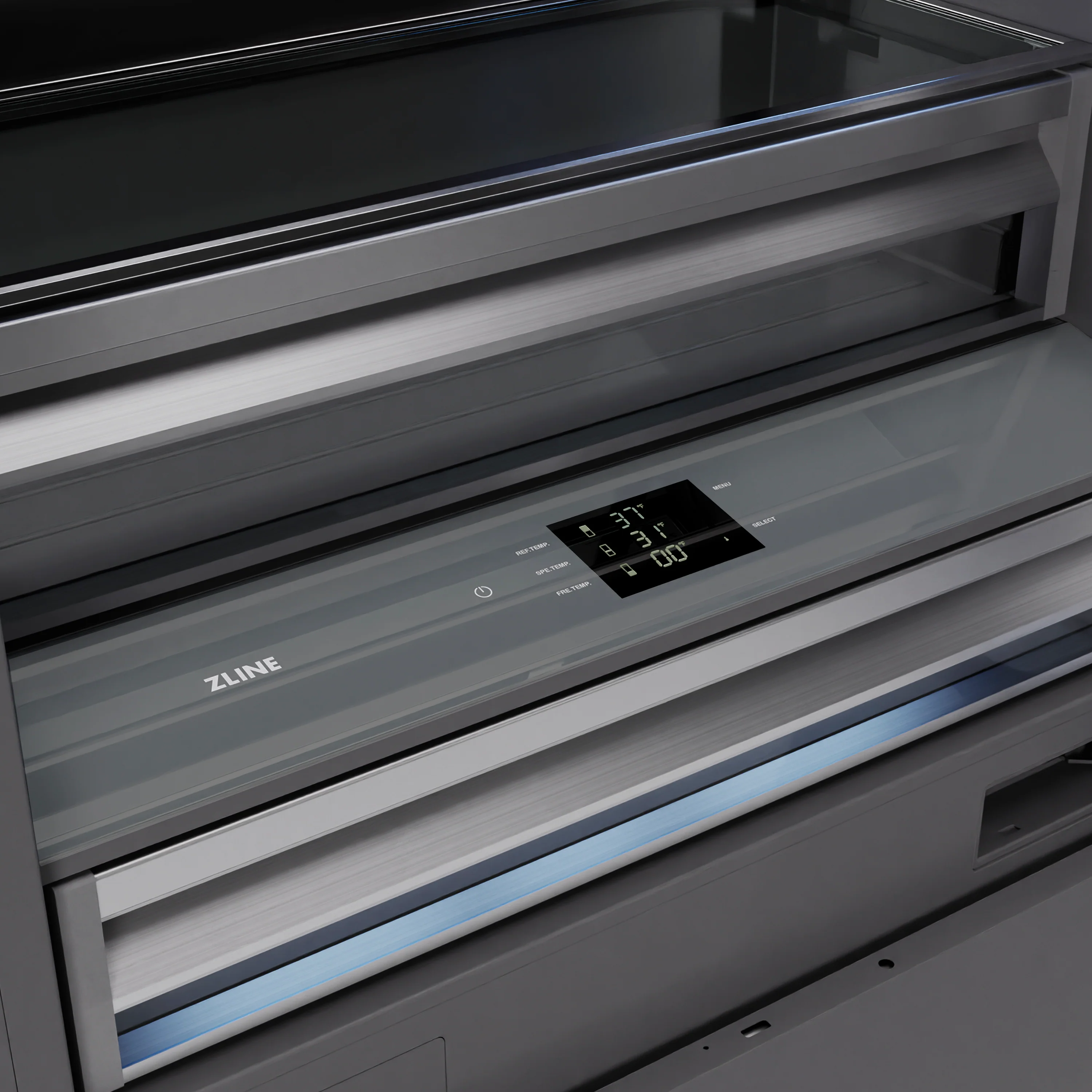 ZLINE Autograph Edition 36 in. 19.8 cu. ft. Panel Ready Built-In Bottom Freezer Refrigerator with Water Dispenser and Ice Maker with Graphite Gray Interior and Champagne Bronze Accents (GRBITZ-36-CB) - Image 9