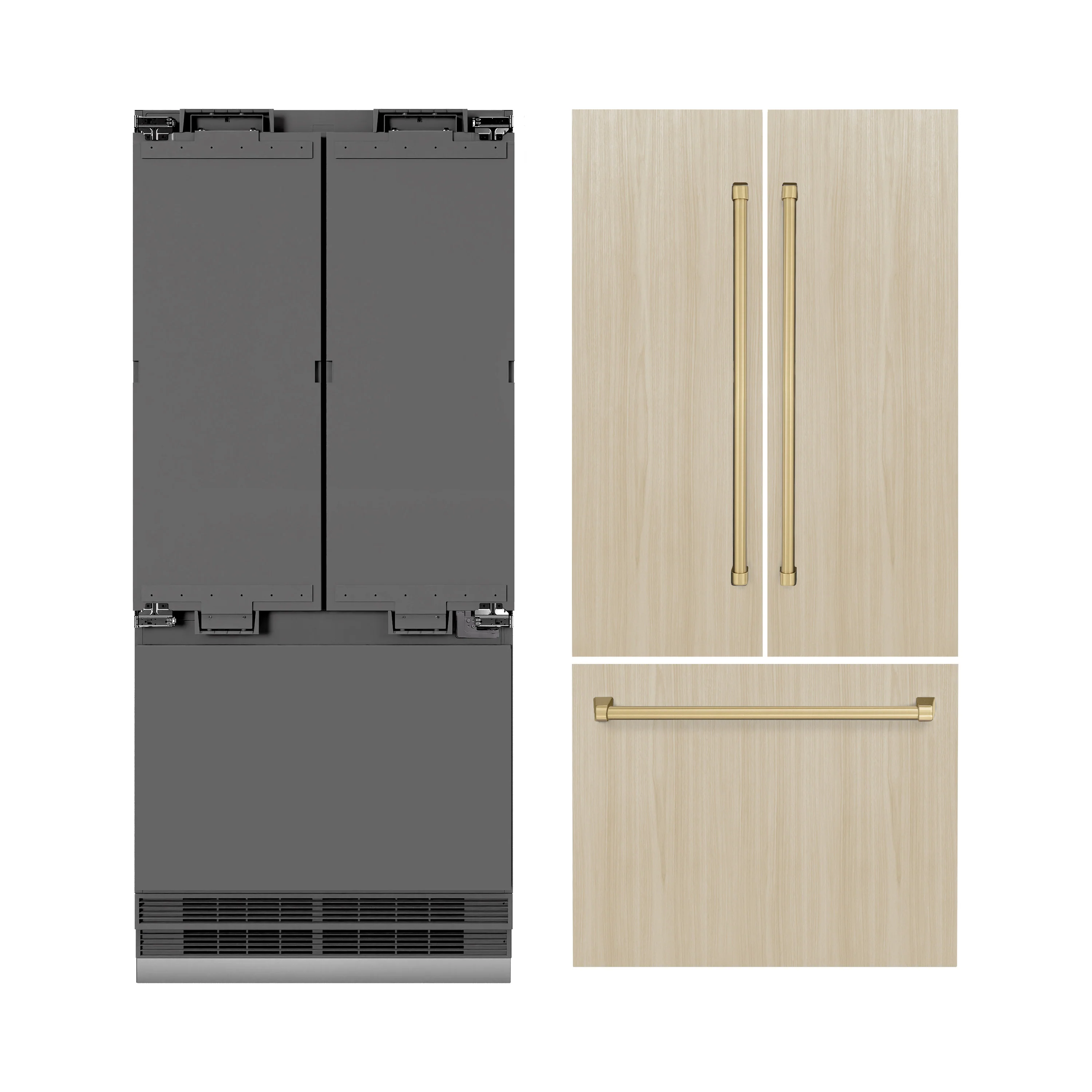 ZLINE Autograph Edition 36 in. 19.6 cu. ft. Panel Ready French Door Built-In Bottom Freezer Refrigerator with Water Dispenser and Ice Maker with Graphite Gray Interior and Champagne Bronze Accents (GRBIVZ-36-CB) - Image 4
