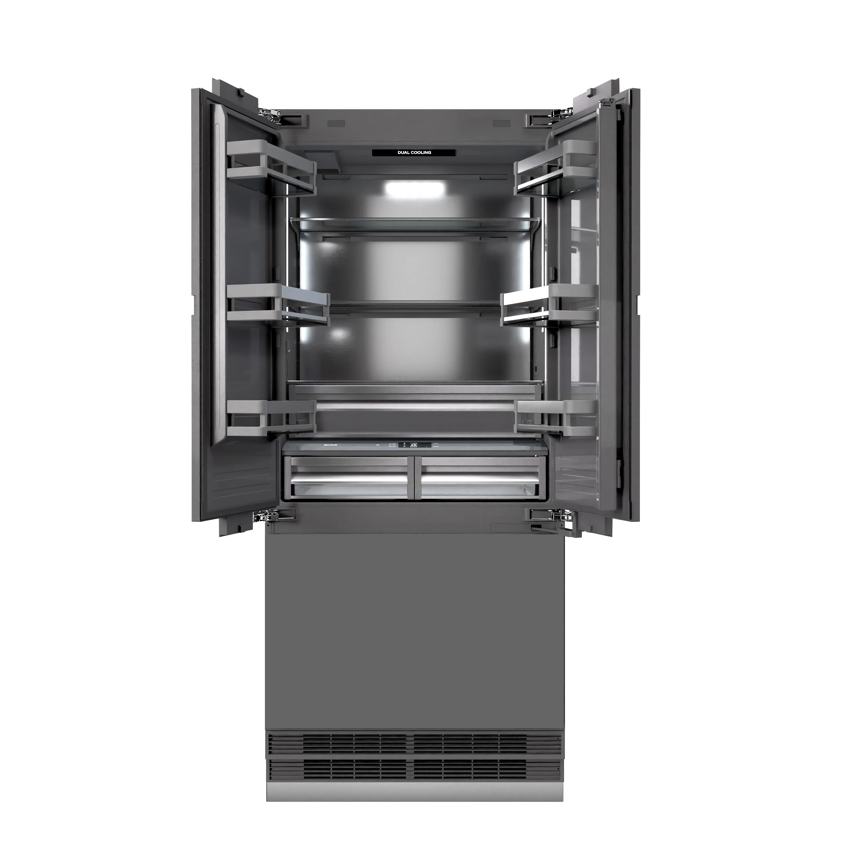 ZLINE Autograph Edition 36 in. 19.6 cu. ft. Panel Ready French Door Built-In Bottom Freezer Refrigerator with Water Dispenser and Ice Maker with Graphite Gray Interior and Champagne Bronze Accents (GRBIVZ-36-CB) - Image 6