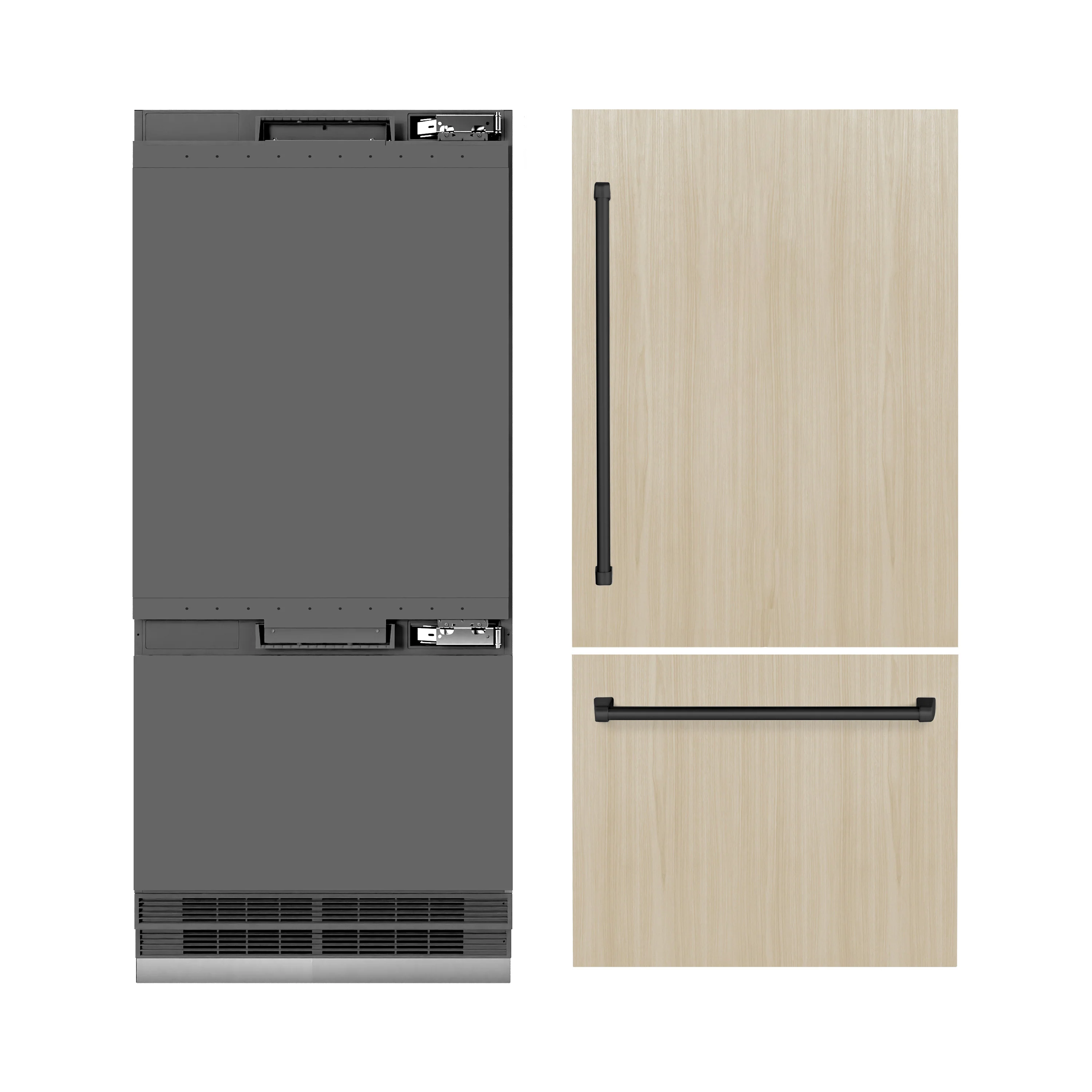 ZLINE Autograph Edition 36 in. 19.8 cu. ft. Panel Ready Built-In Bottom Freezer Refrigerator with Water Dispenser and Ice Maker with Graphite Gray Interior and Matte Black Accents (GRBITZ-36-MB) - Image 5