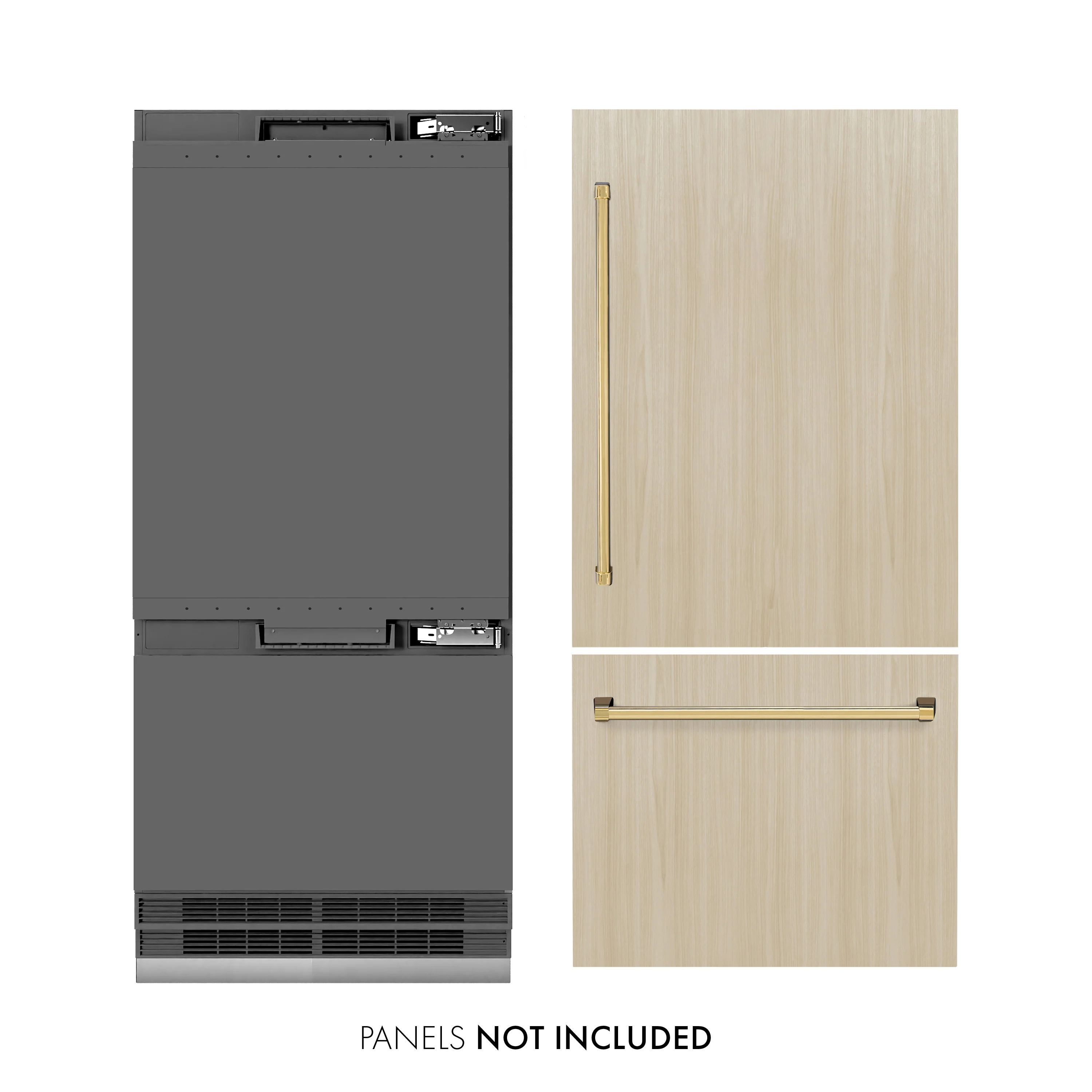 ZLINE Autograph Edition 36 in. 19.8 cu. ft. Panel Ready Built-In Bottom Freezer Refrigerator with Water Dispenser and Ice Maker with Graphite Gray Interior and Polished Gold Accents (GRBITZ-36-G) - Image 2